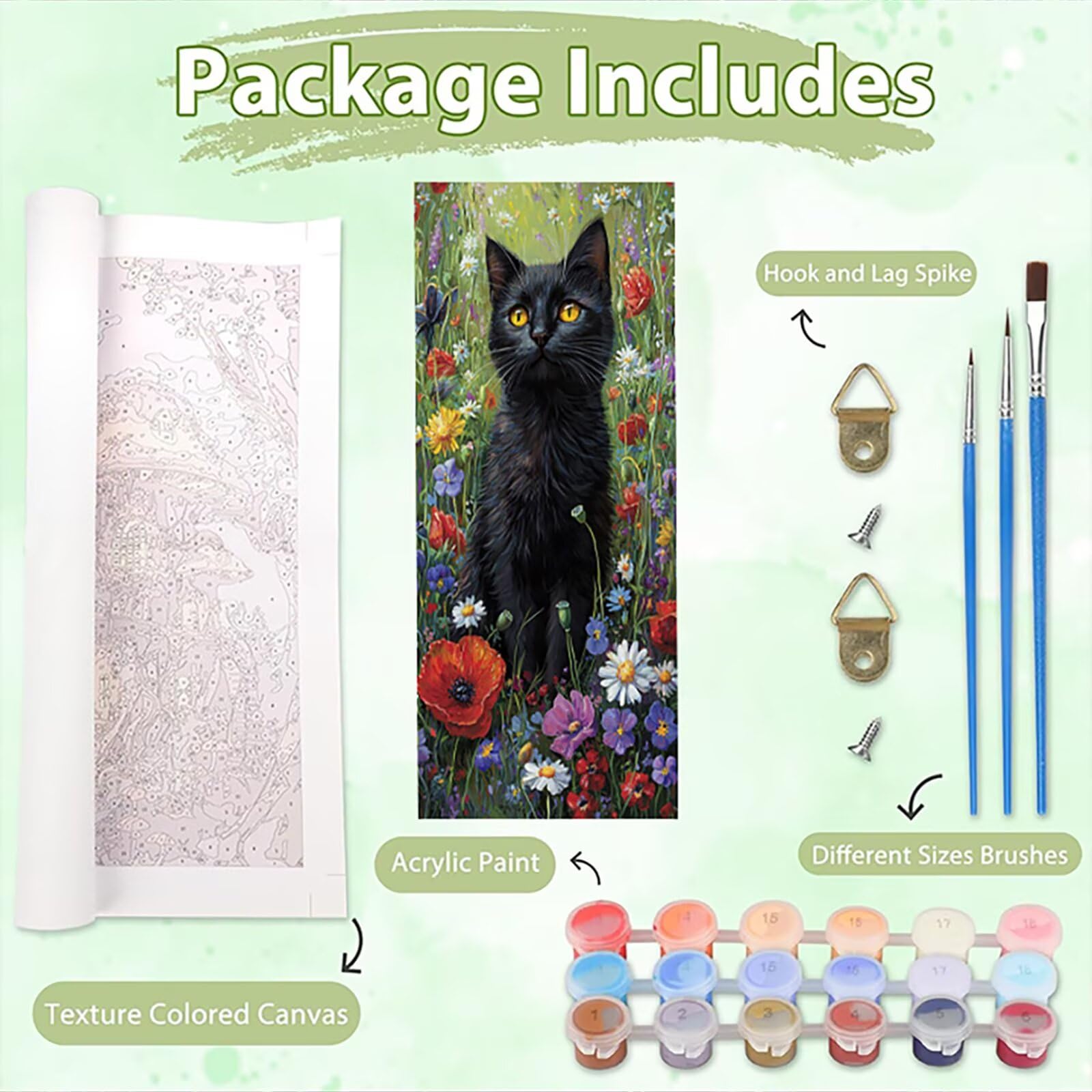 Malen Nach Zahlen 50x150cm Leinwand Blumen Malen Nach Zahlen Erwachsene mit Ohne Rahmen, DIY Kreativ Set für Erwachsene mit Pinseln und Acrylfarbe, Deko Schwarze Katze Landschaft Geschenk, P0M-650