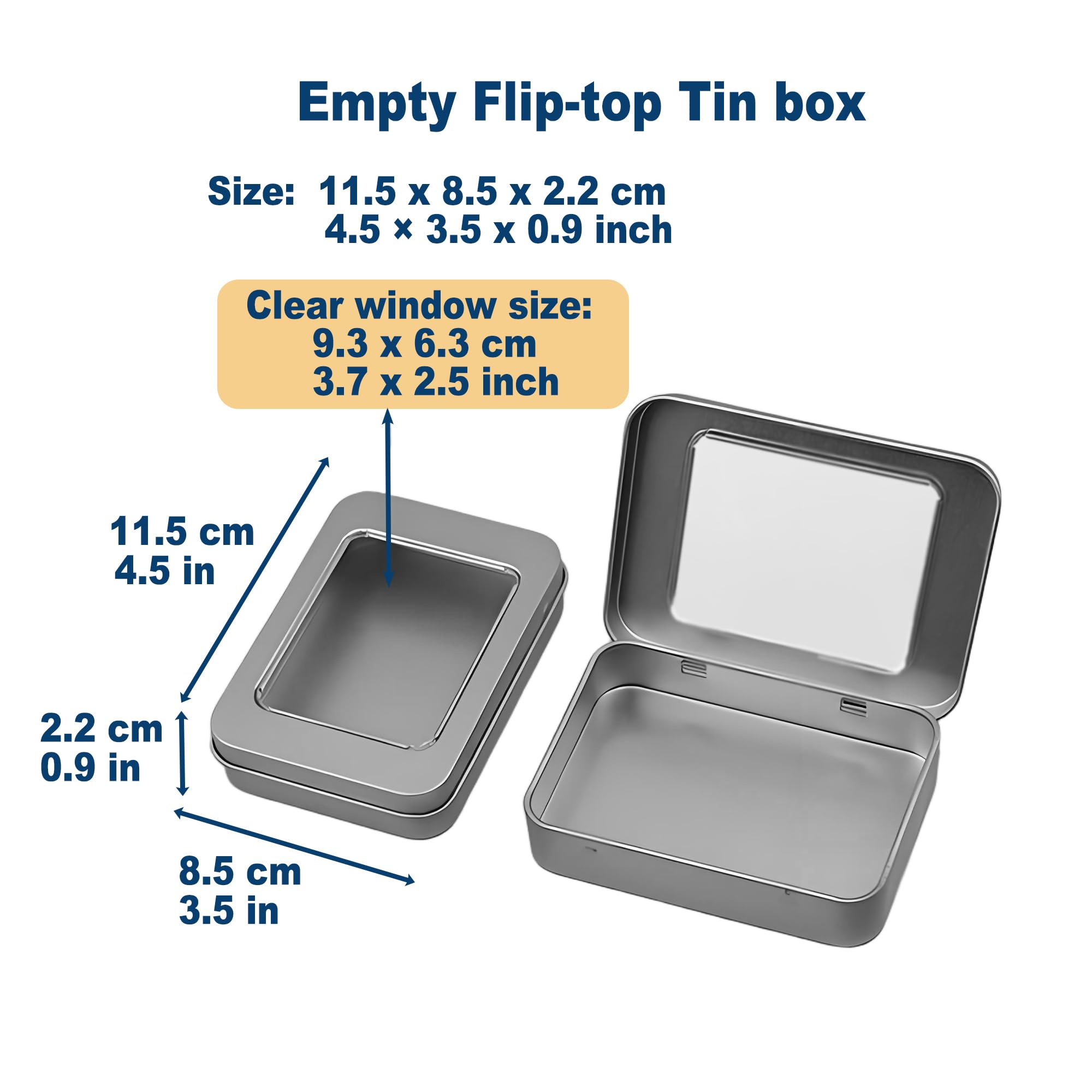 2 pcs Metal Tin Box Metal Tins With Lids Clear Top Tins Box Empty Storage Tins Case Rectangle Containers Can with Large Clear Window for Candles, Candies, Gifts, Balms and Treasures, Silver - Image 3