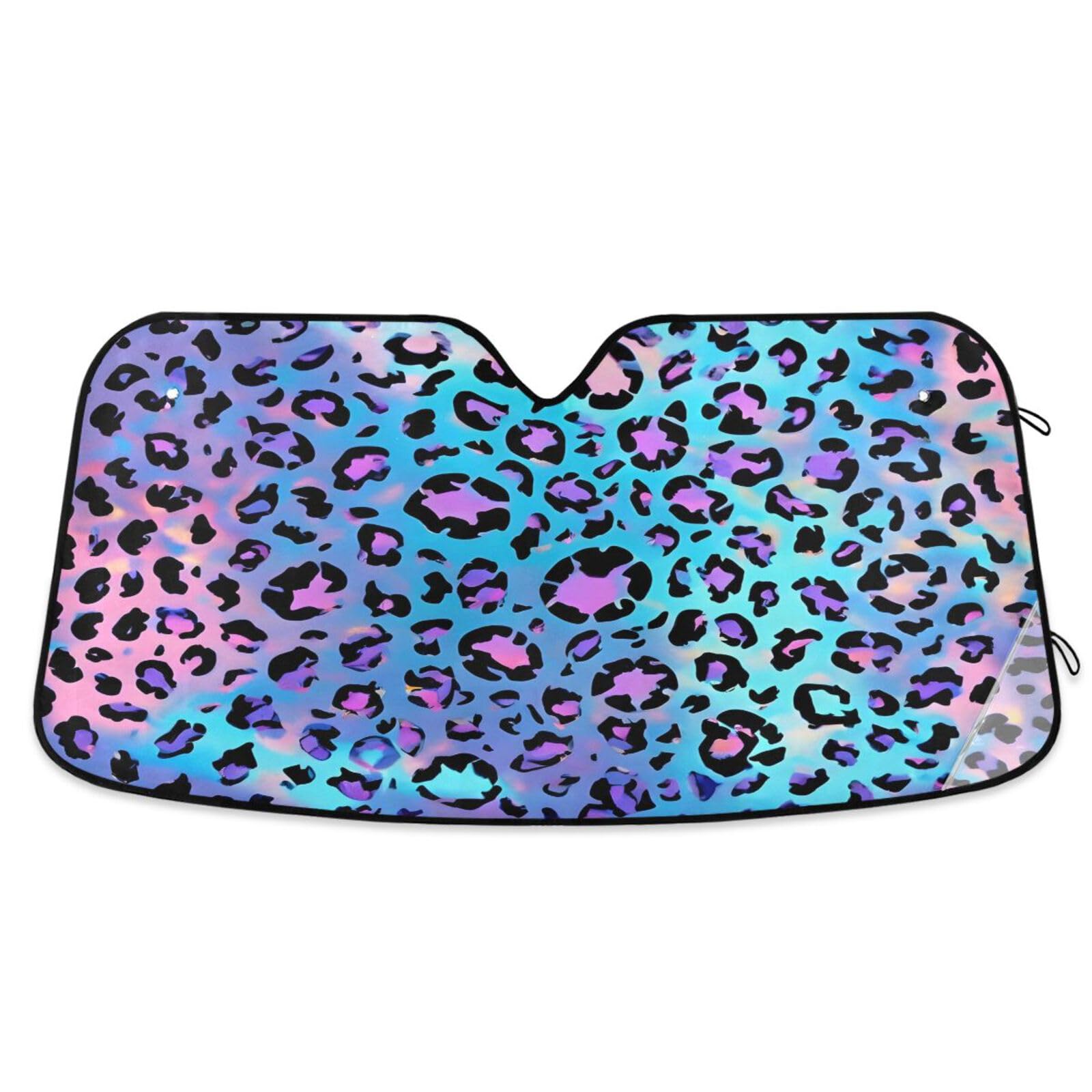 CEBUGI Windshield Sun Shade Car Front Window Sunshades Foldable Auto Shade Sun Visor for Truck SUV Keep Your Vehicle Cool Holographic Leopard Print