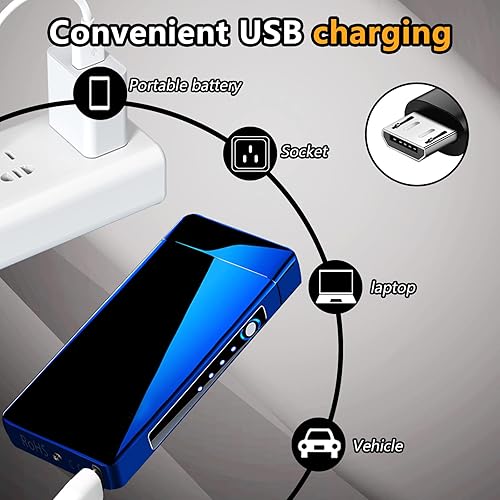 Miniatura 4 de Encendedor eléctrico a prueba de viento, arco de llama de plasma pulsado recargable por USB con indicador de batería (azul)