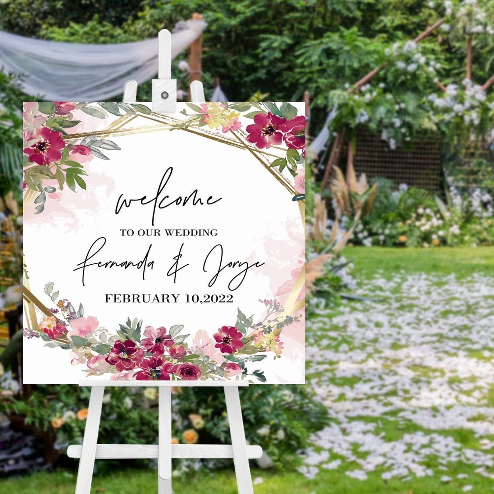 Panneau de bienvenue mariage en bois Marsala pour une réception bohème chic