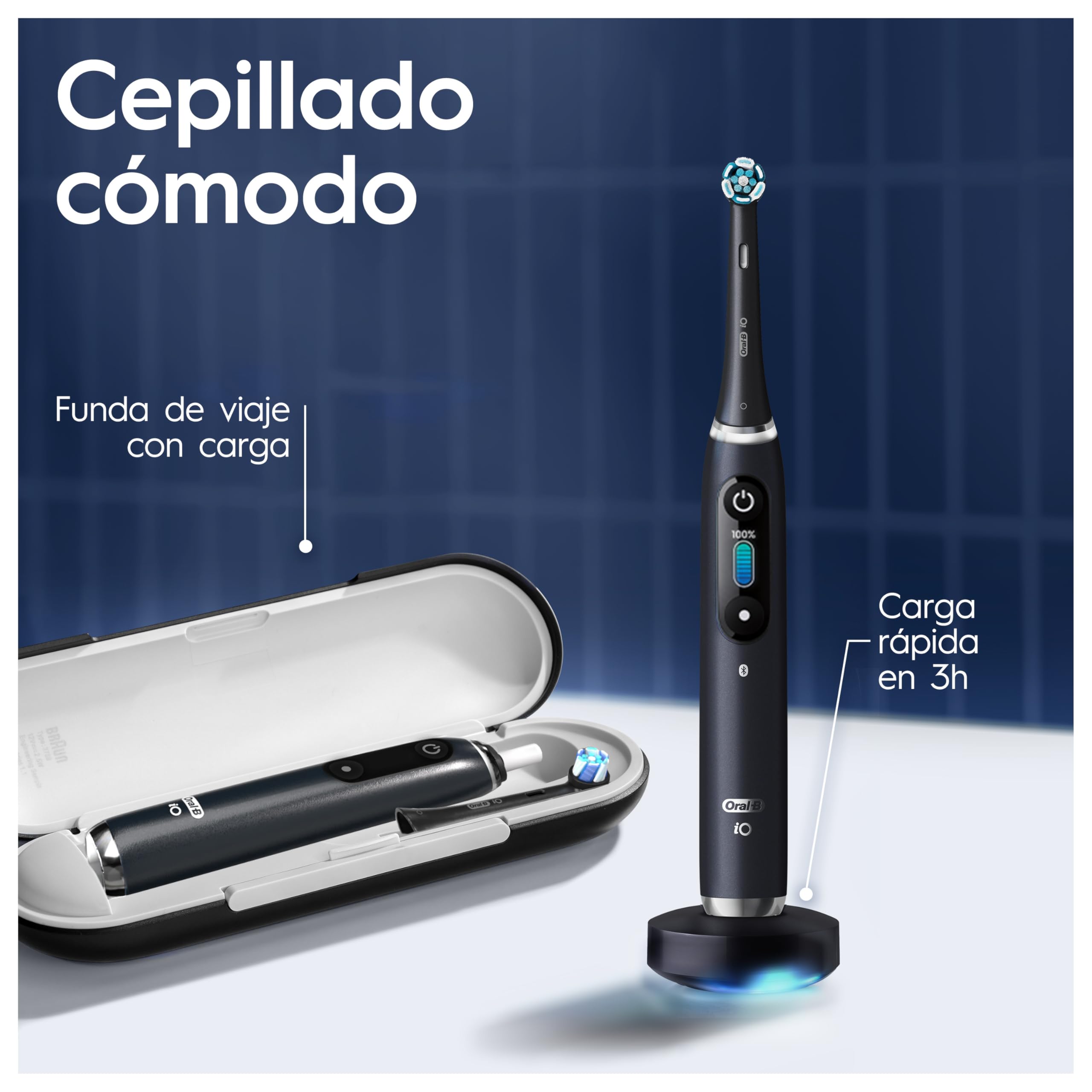 Oral-B iO 9 Pack de 2 Cepillos de Dientes Eléctricos Negro y Rosa, Con 3 Cabezales y 1 Estuche Cargador de Viaje, 7 Modos De Limpieza, Sensor De Presión, Carga Rápida, Diseñado por Braun - 2