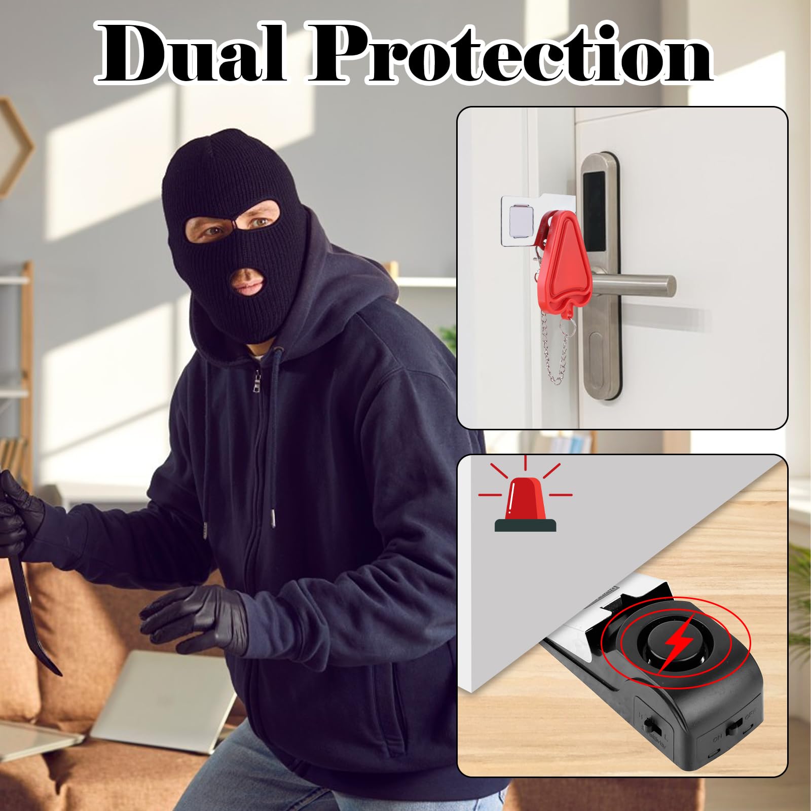 LUCKNIGHT 3 Pieces Door Stop Alarm with 2 Pieces Portable Door Lock, Non-Slip Wedge Door Stopper with 120dB - Image 2