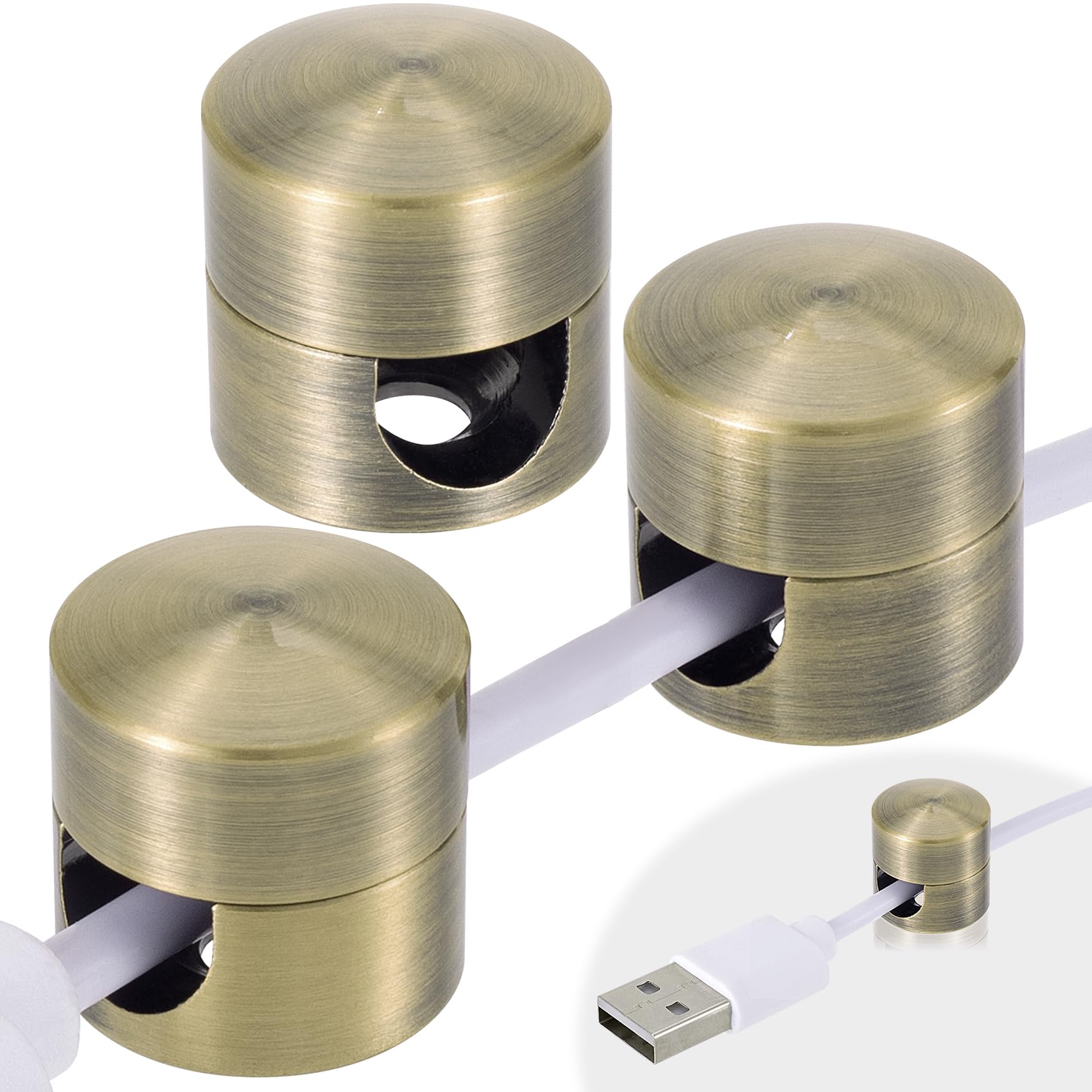 CustomyLife 3Pcs Cable Anchors for Desk, Gun Metal Cord Anchors Holder Aluminum Wire Organizers Adhesive Adjustable 2-in-1 Cord Clips Charger Cable