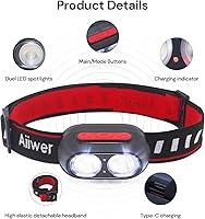 Vista 2 de Head Lamps LED Rechargeable Headlamps for Adults & Kids, IPX4 Waterproof Headlamp Flashlight for Running, Hiking,Camping, Fishing,Cycling, USB C