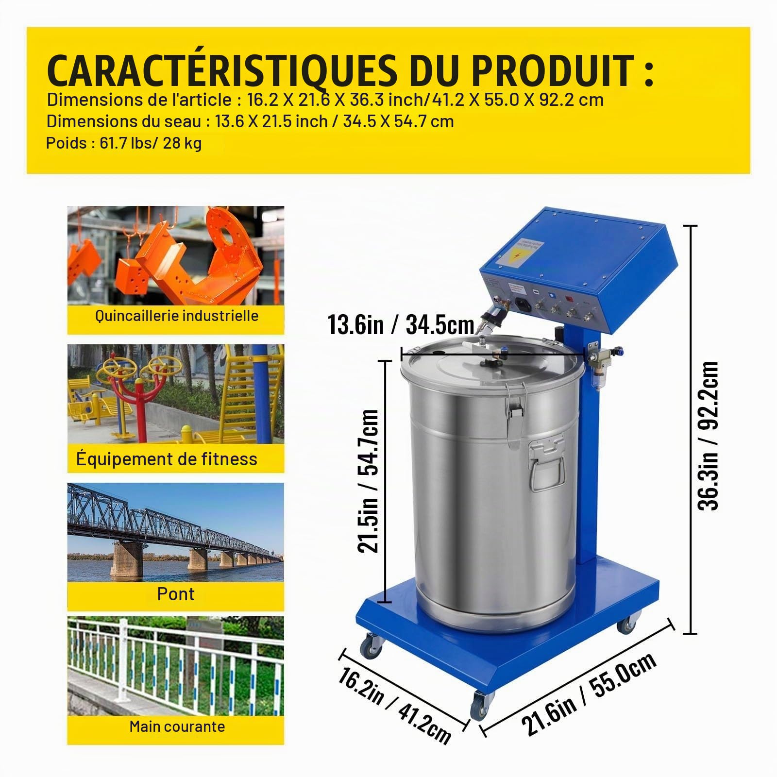 Machine De RevêTement en Poudre éLectrostatique 50w 45L avec Peinture à Pistolet De PulvéRisation 450g par Minute Wx-958 SystèMe De RevêTement en Poudre