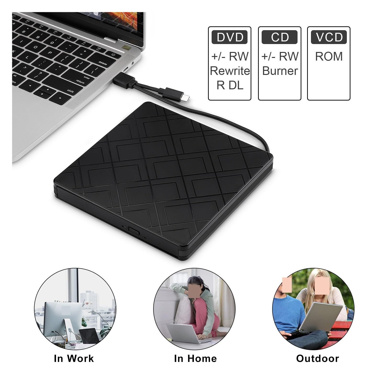 Zewnętrzna Nagrywarka USB3.0 Typu C Z Podwójnym Interfejsem Odtwarzacz DVD Zewnętrzny Napęd Optyczny CD Wyczyść Proces Odtwarzania