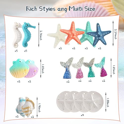 Miniatura 2 de CCINEE 40 adornos de resina de estrellas de mar, adornos colgantes multicolor con temática de océano de Navidad, conchas de mar con cuerdas para