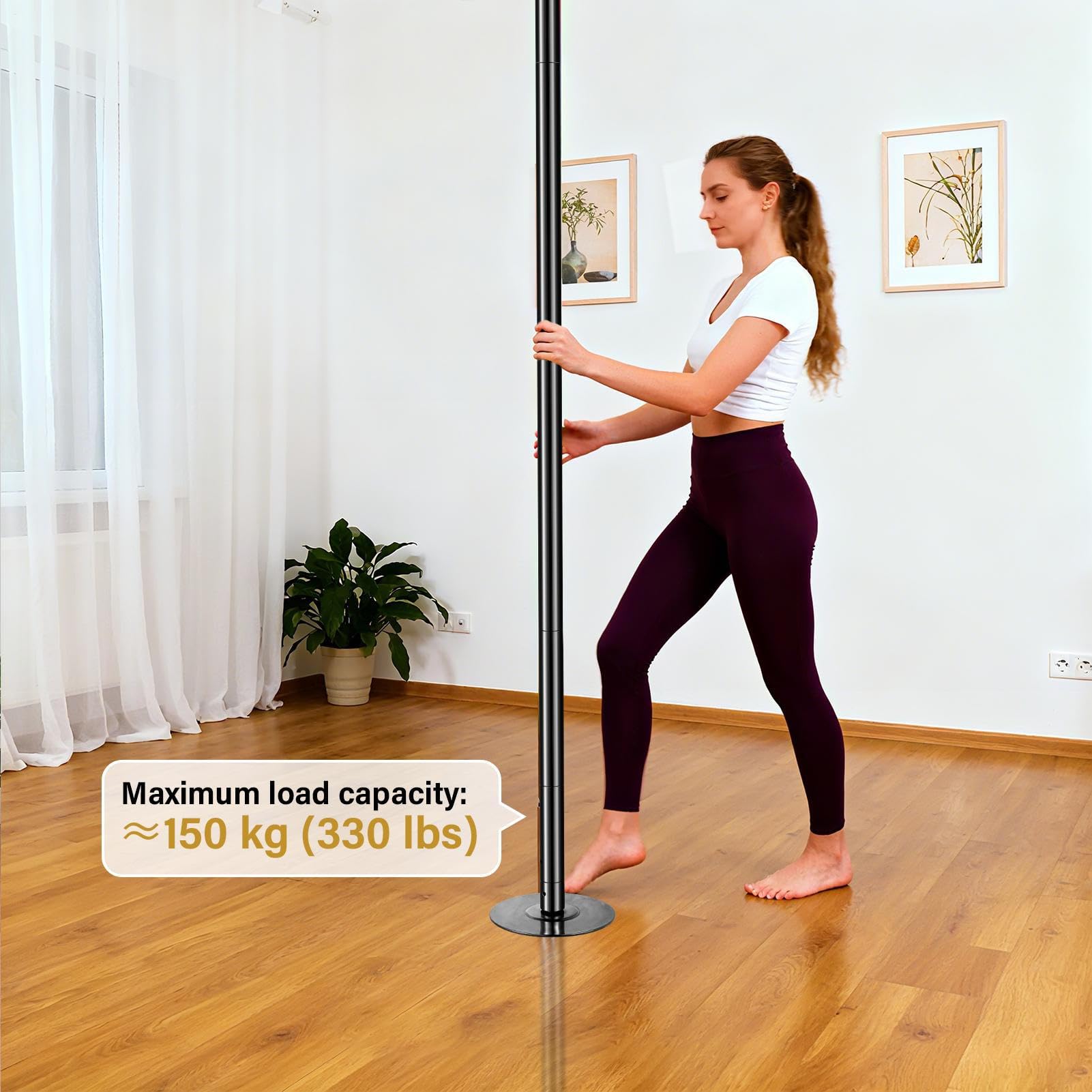 Genérico Barra de Pole Dance, 45 mm de diámetro, Altura Ajustable de 216 a 279 cm, portátil y Desmontable con función estática y-giratoria, Capacidad de Carga de 150 kg, Dorada — view 8