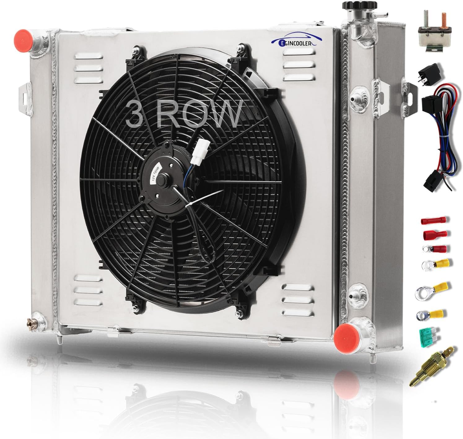 3 Row Aluminum Radiator for 1993-1997 Jeep Grand Cherokee 5.2L V8 All AA5052 Aluminum Radiator with Shroud Fan and Relay 1994 1995 1996