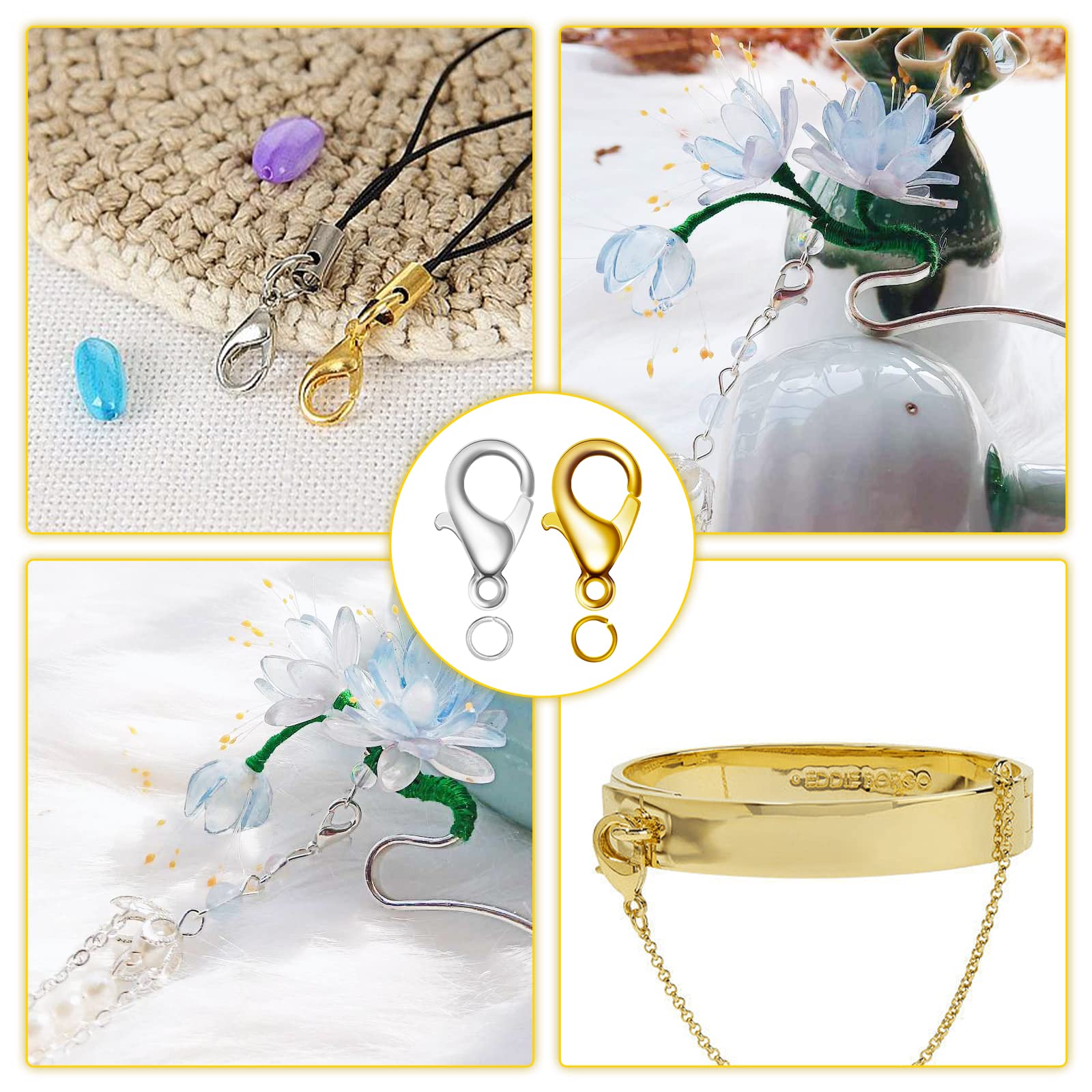 Set voor het maken van sieraden, 1 doos, roestvrijstalen karabijnsluitingen, open springringen, krimpkralen, set voor doe-het-zelf armbanden, kettingen, sieraden maken (set 06