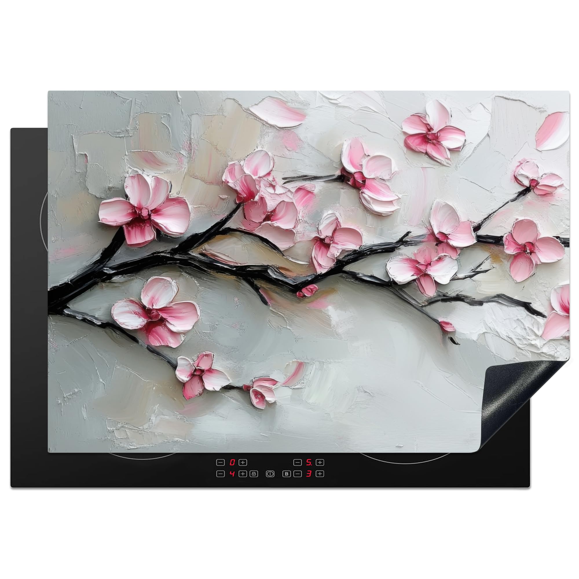 KitchenYeah© Induction Hob Protector Mat 20.5"x29.5" / 75x52 cm Stove Cap Top Cover Kitchen Cooker Covers for Electric Hobs Vinyl Blossoms - Artistic - Pink
