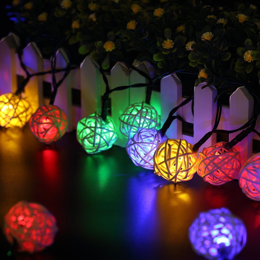 KINGCOO Solar Lichterkette Mit 20 Rattan-Kugeln – 4,8 M, Warmweiß, Wasserdicht, 2 Modi (Dauerlicht/Funkeln) – Für Garten, Party, Weihnachten