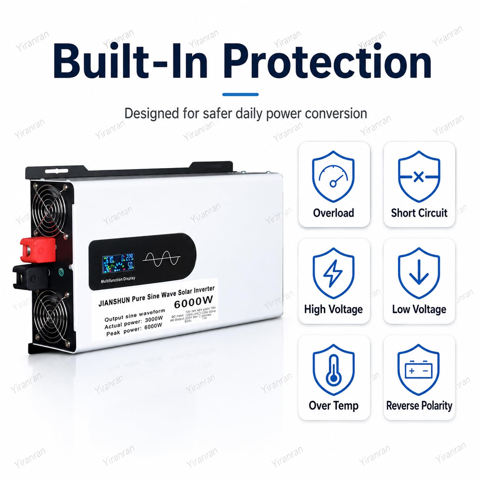 Inverter Ibrido Solare da 6000 W, Convertitore di Tensione Inverter A Onda Sinusoidale Pura Ad Alta Potenza, 3000 W Continui, 6000 W di Picco, Display LCD, Protezione Multipla, 96V