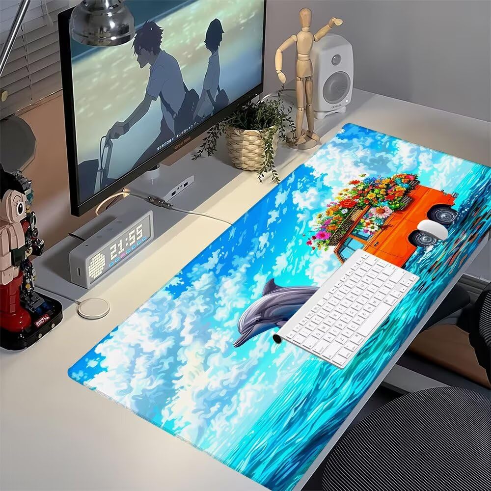 Blu Tappetino Mouse XXL 1000x500x3mm, Gaming Tappetino Mouse Delfino Mousepad con Base in Impermeabile Gomma Antiscivolo per Tastiera Computer Ufficio Idea Regalo Festa del Papà e Compleanno X-786