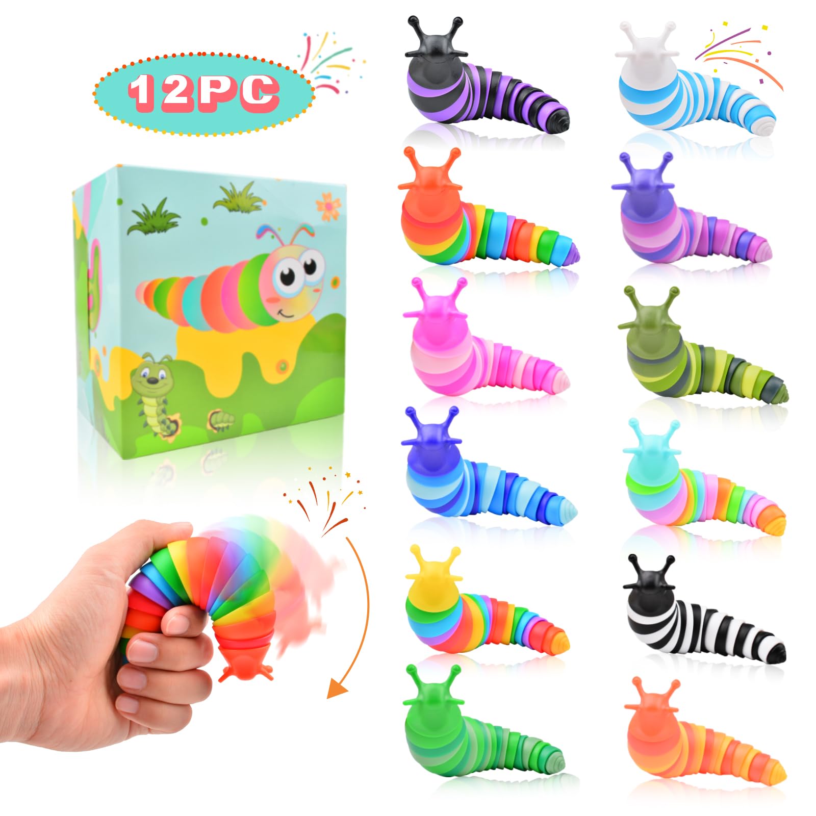 Cevioce 12 Pcs Toddler Party Favors for Kids 8-12 Fidget Toys Slug for Students Treasure Box Toys for Classroom Prizes Toddler Easter Basket Stuffers Essentials Gifts for Kids