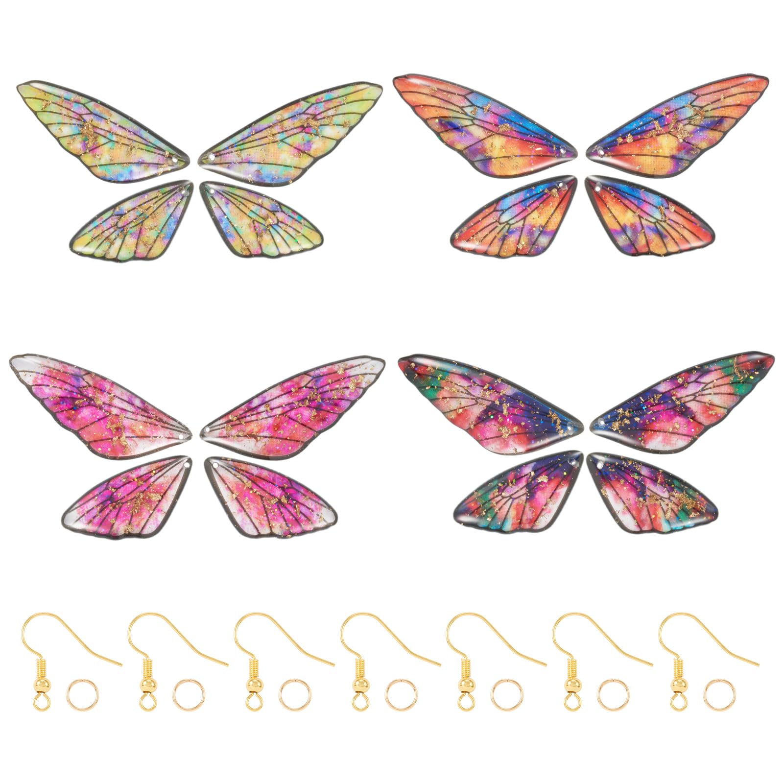PandaHall 16pcs Butterfly Wings Pendants Transparent Resin Insect Wing Dragonfly Wing Charms with Gold Foil for DIY Earring Jewellery Making