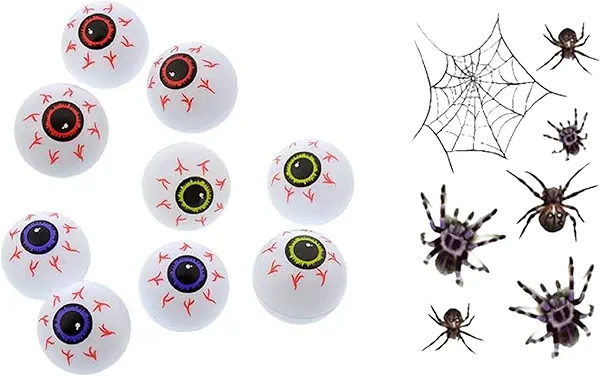 Yeahgoshopping Plastic Eyeball Halloween Ping Pong Fake Zombie Balls for Halloween Cat Toy, Decoration or Table Tennis Playing - 12 Plastic Eyeballs w/ Same Color + 1 Random Spider Tattoo Sticker