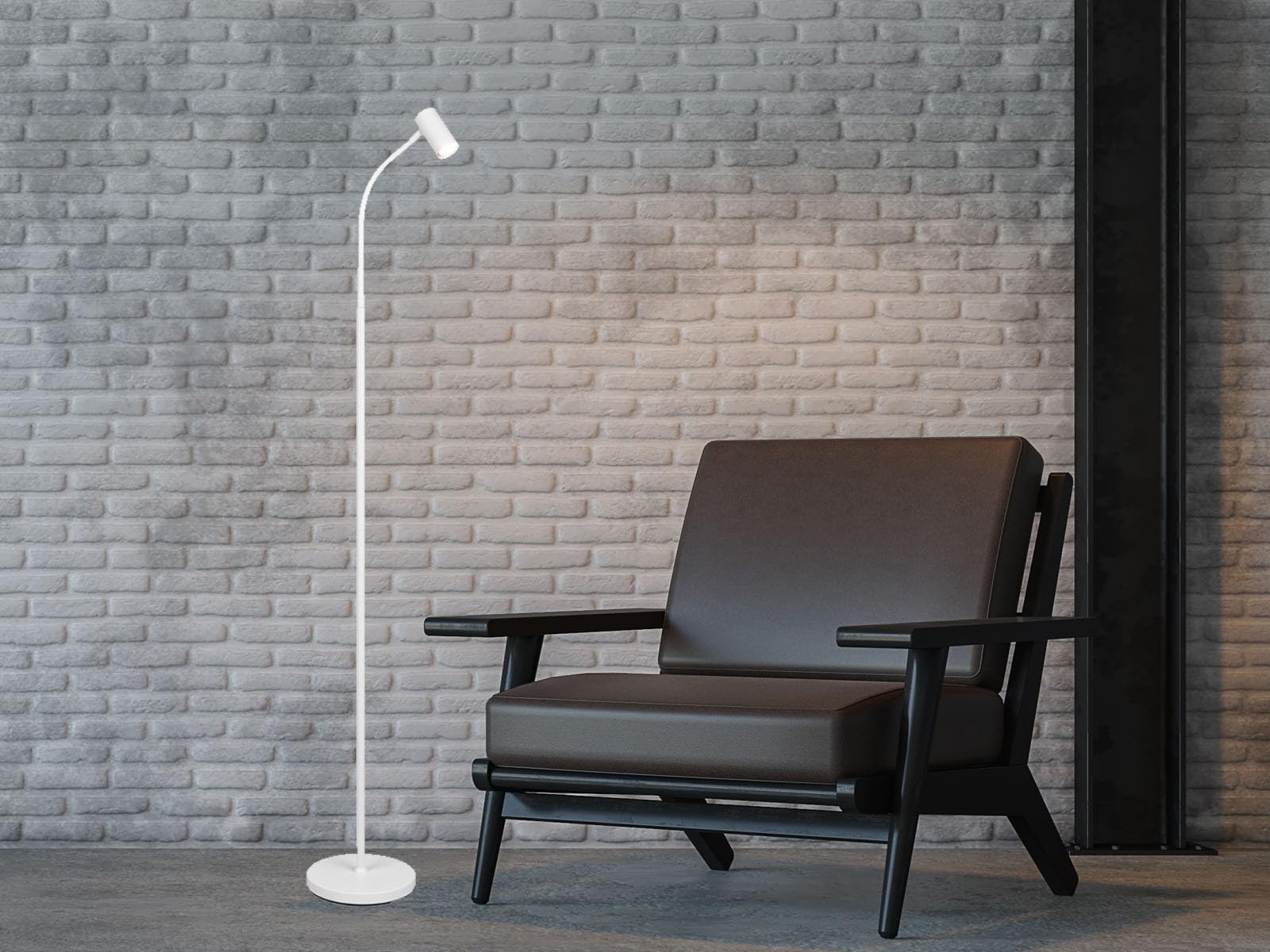 meineWunschleuchte Wąska lampa stojąca, biała, możliwość ściemniania, elastyczna regulacja punktowa, wysokość 133,5 cm