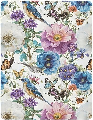 Miniatura 2 de Kigai Fitted Crib Sheet for Boys Girls,Vintage Bird Flower Jersey Knit Baby Sheet for Standard Crib and Toddler Bed Mattresses, Cozy Soft