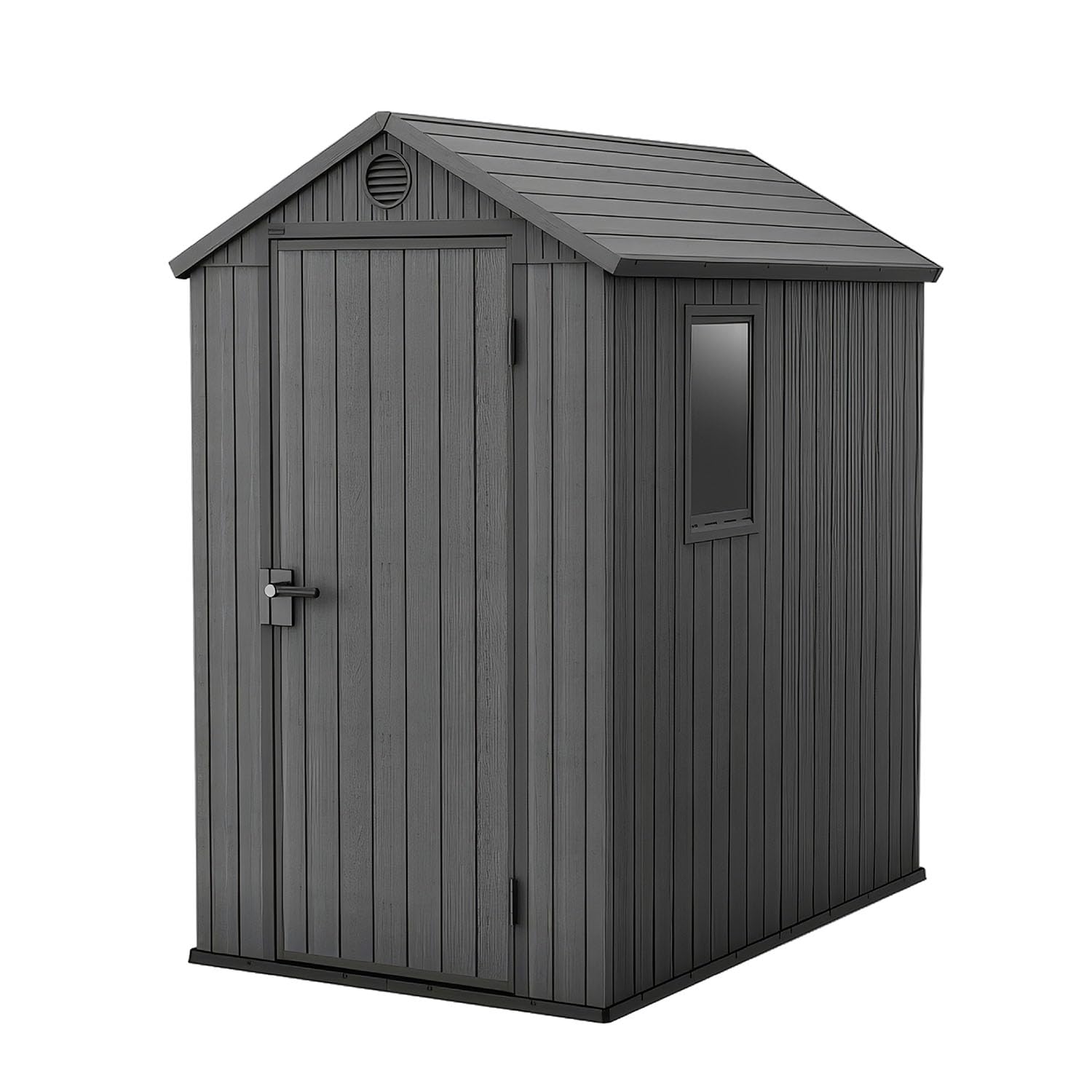 Keter Darwin 4x6 Feet Outdoor Storage Shed, Graphite Gray – Lockable Resin Organizer Unit with Single Door, Window, and Skylight for Backyard, Garden, or Lawn Organization