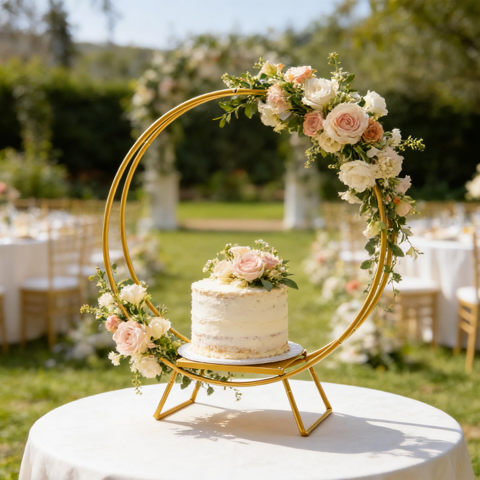 Soporte redondo para tartas de 30 x 20 cm, marco de flores de doble anillo, soporte dorado para tartas, decoración de tartas para bodas y fiestas de cumpleaños