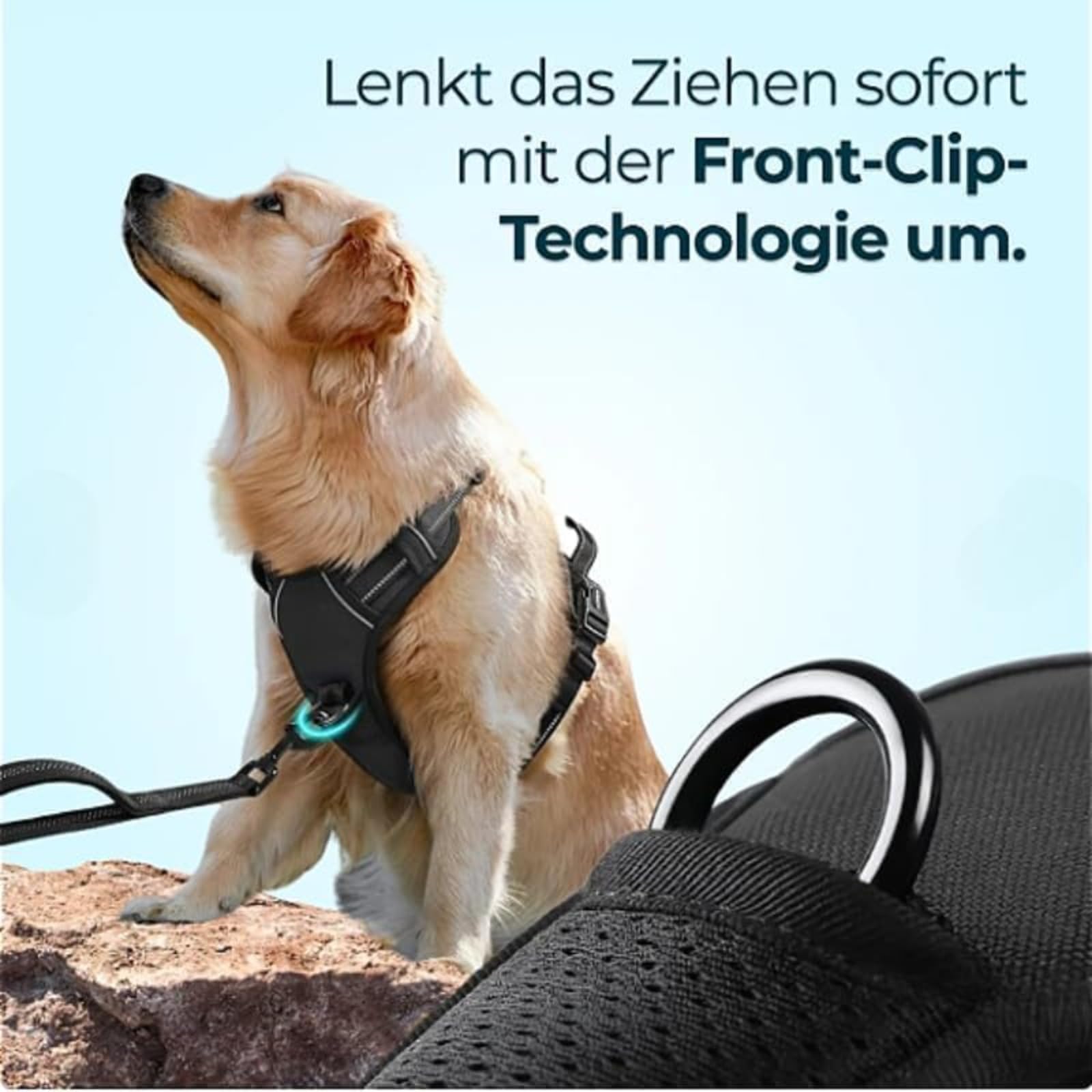 Wuffy Anti Zieh Geschirr für Hunde, reflektierend, verstellbar, kein Ziehen & kein Husten, weich gepolstertes Hundegeschirr mit Griff für kleine bisGroße Hunde (XL (45–90 kg),Grün + Kordel)
