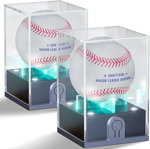 Vitrina de béisbol con luz LED, estuche de béisbol acrílico para exhibición, soporte de béisbol con protección UV, estuche transparente de béisbol