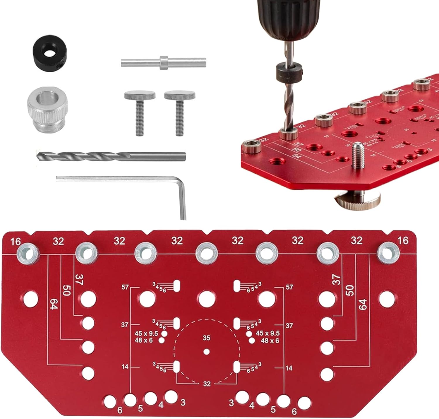 キャビネットドアヒンジ治具 - 引き出しハンドル 穴あけガイド | キャビネットノブ取付治具 | プロフェッショナル 初心者向け 木