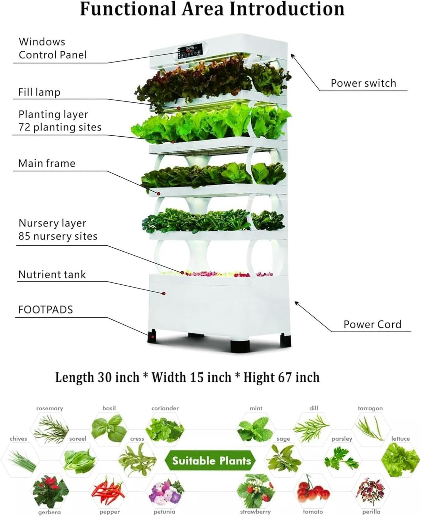 YAFODUTE Hydroponics Growing System Tower Indoor Herb Garden Kit with Grow Light | Smart Garden for Home Kitchen Windowsill | Vegetable Gardening Starter, White 0828