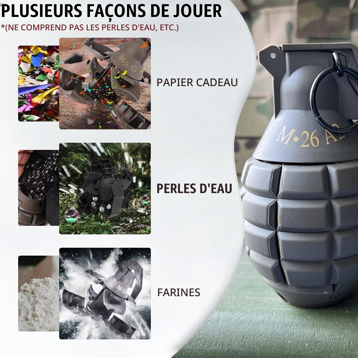 M26A2 CS Grenade Jouets 2pcs Tactiques Grenades À Main en Plastique Airsoft Rival Jeu De Bataille Recharge Jouet pour Extérieur CS Jeu Cosplay Accessoires Cadeau 14+