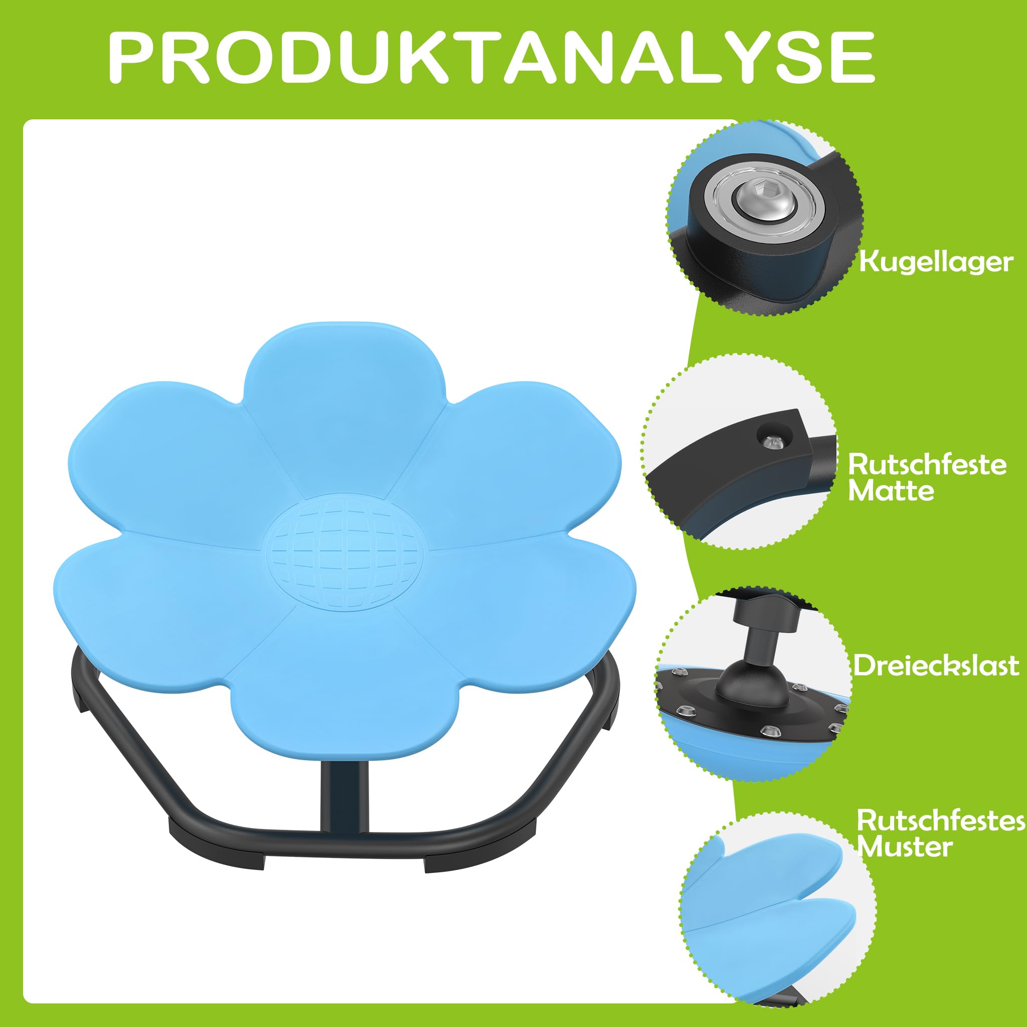 XMTECH Kinder Karussell-Drehstuhl, Blütenform Balance-Sitz mit Rutschfesten Gummipads–360° Drehbarer Balance-Hocker für Kinder, Fördert Sensorische Entwicklung, Gleichgewicht & Koordination, Hellblau