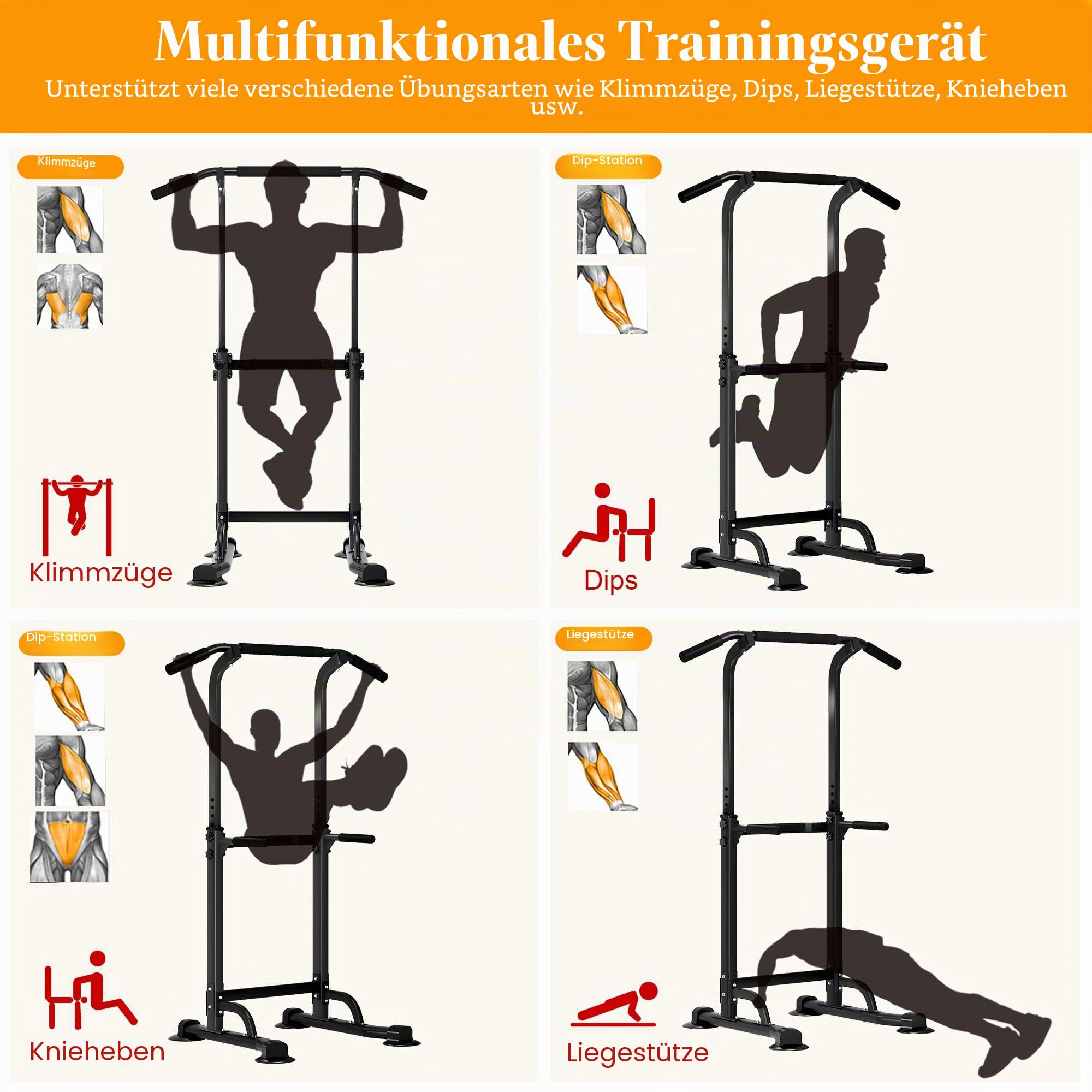 sogesfurniture Power Tower, Dip Station, multifunktionale Kraftstation Kraftturm Trainingsgerät mit Klimmzugstange, höhenverstellbar von 165-210cm