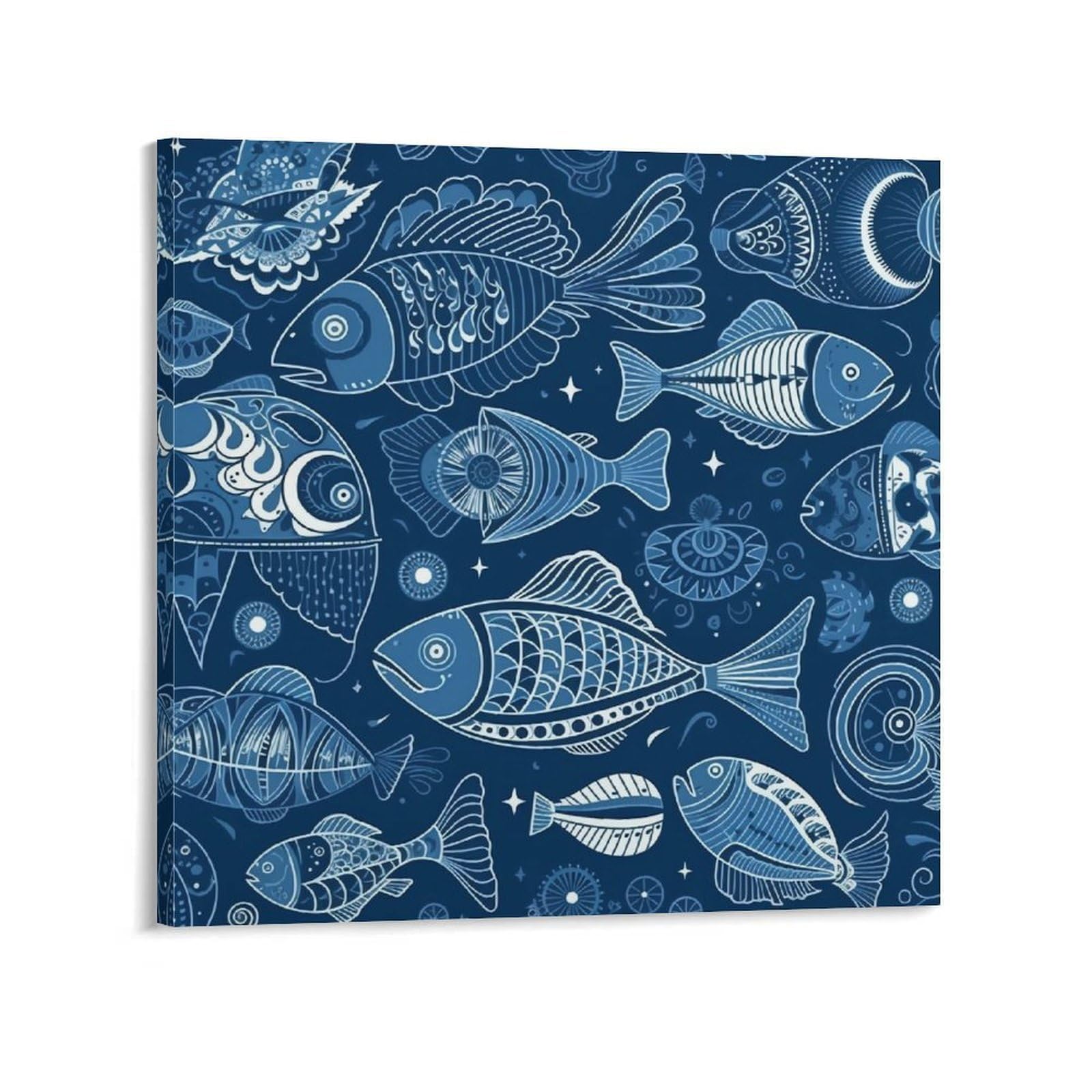 Fish And Shells Canvas Wall Art for Bedroom 20x20inch(50x50cm) Canvas Prints Artwork for Walls Modern Picture Artwork Painting for Living Room Aesthetic Wall Paintings for Bathroom Kitchen Office Deco