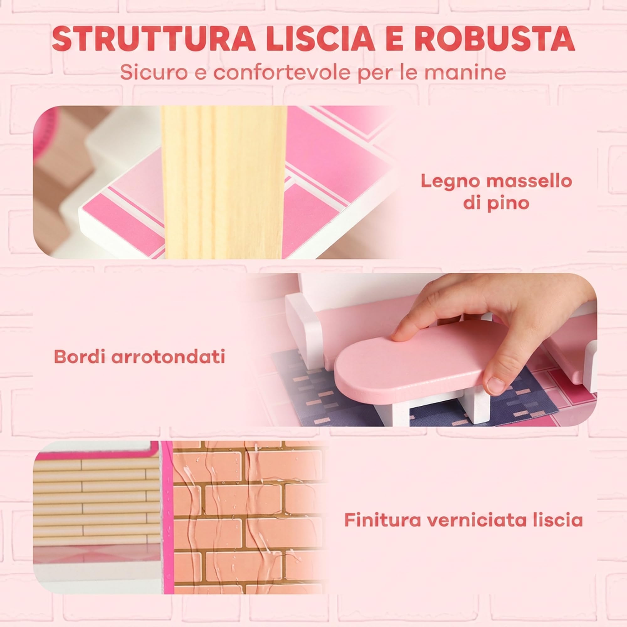 AIYAPLAY Casa delle Bambole in Legno per Bambini, 3 Piani, 10 Mobili, Rosa
