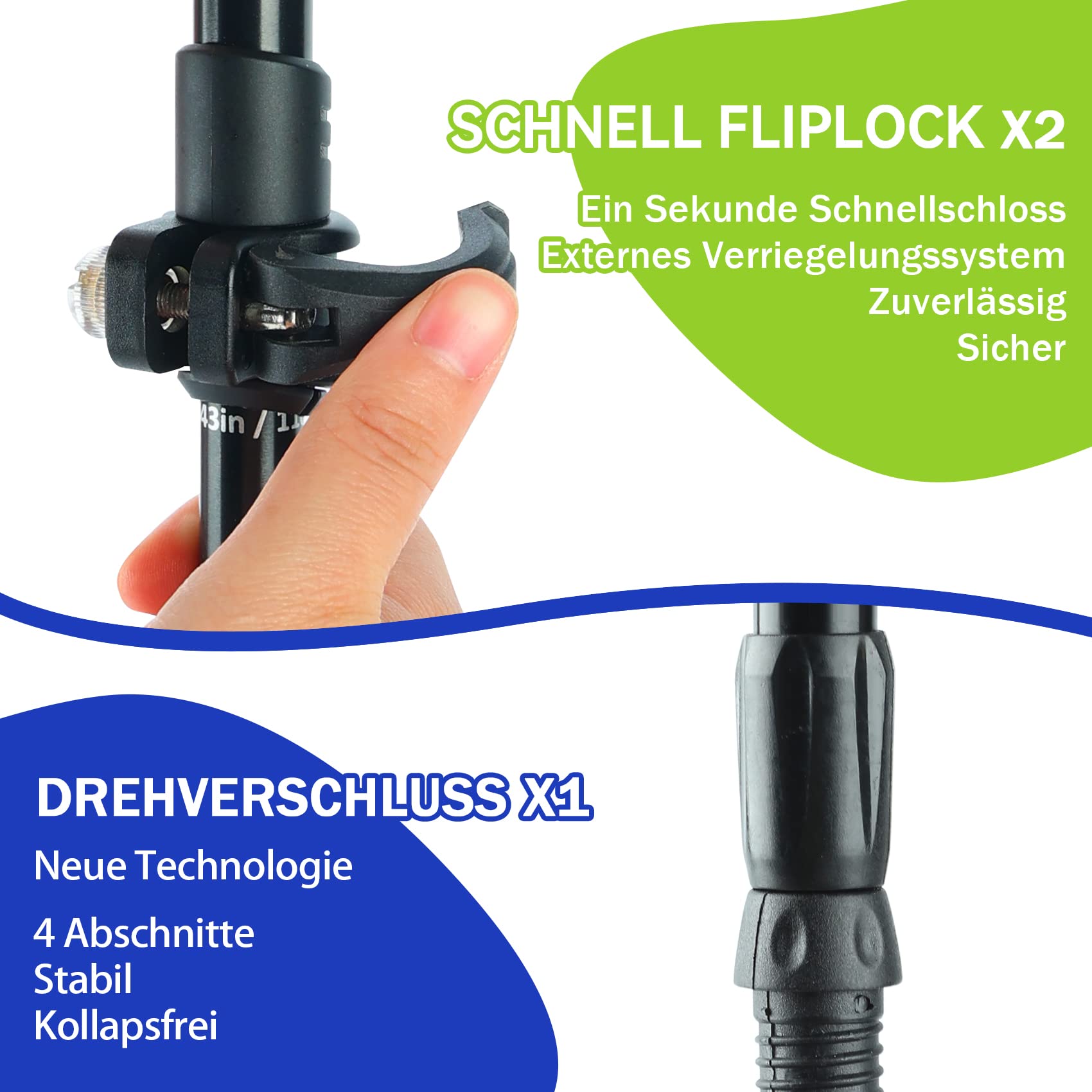 Nordic Walking Stick für Damen und Herren, Teleskop 2 Stück Wanderstöcke für Trekking, Aluminium Wanderstock, 60-135 cm Trekkingstöcke für Kinder, Adult, Verstellbar Wanderstöcke