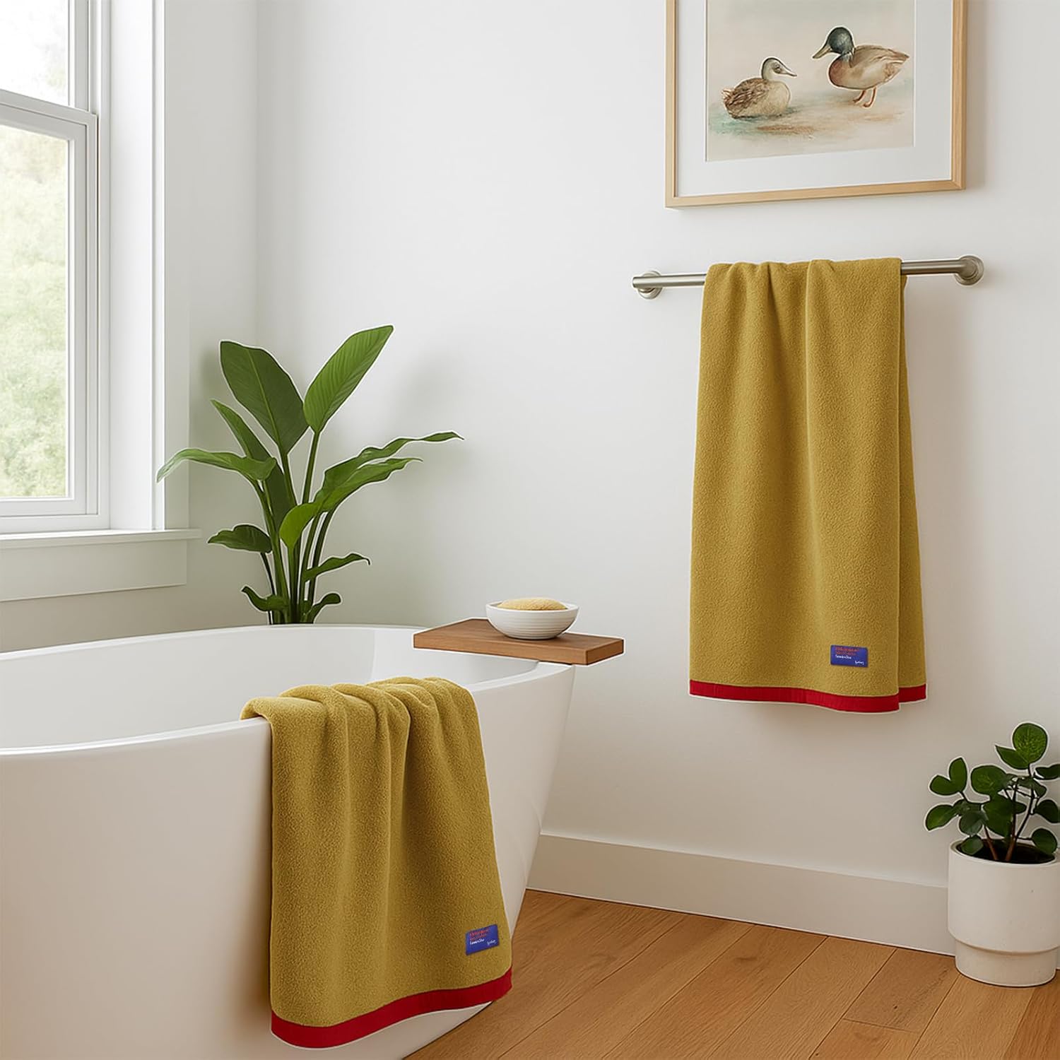 REDKISS 6 Pack Cotton Towel Set, 600 GSM Ultra Soft & Highly Absorbent Bath Towels Set with 2 Bath, 2 Hand, 2 Washcloths for Bathroom with Luxury Embellished Border, Gym, Spa, Hotel, Mustard Yellow