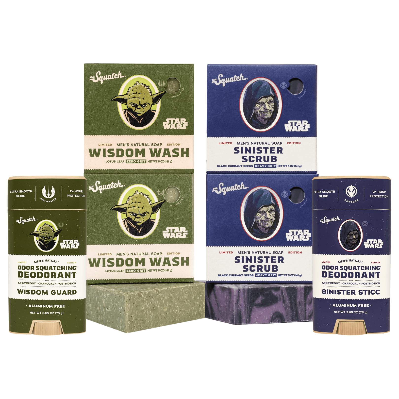Dr. Squatch Star Wars Bundle - Natural 4 Soap and 2 Deodorant Gift Set - Wisdom Wash, Wisdom Guard, Sinister Scrub, Sinister Sticc