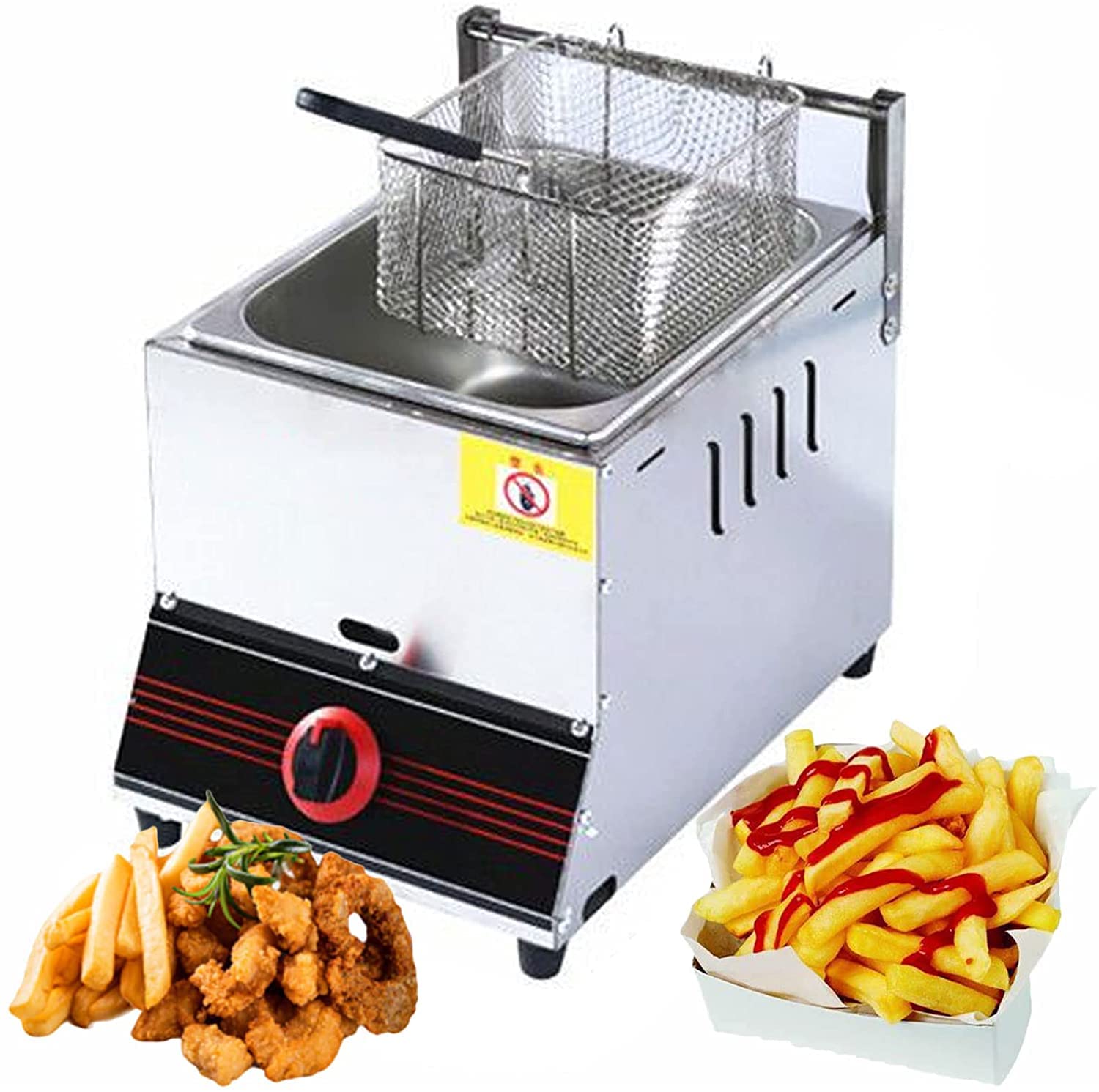 IUokLU Gas Fryer Gas Fryer Stainless Steel Tanks Basket Tabletop Stainless Steel LPG Propane Fryer Freestanding Temperature Control with Lid for Frying French Fries Onion Rings,Style2 (Style1)