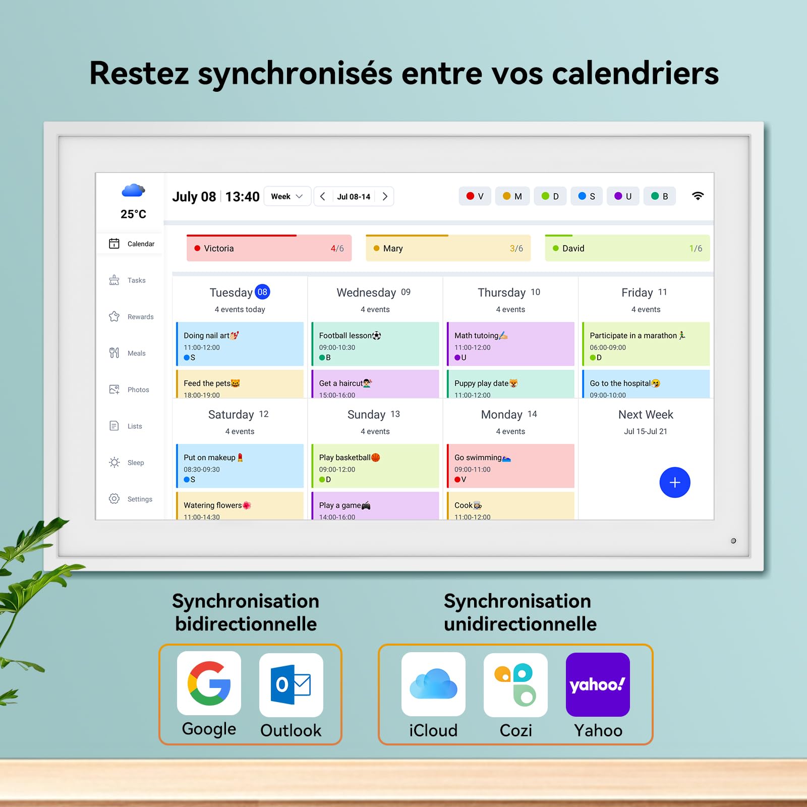 TABWEE Calendrier Digital 15,6" - Calendrier Électronique pour Planning Familial, Tableau des Tâches, Planificateur de Repas, Système de Récompenses (Cadre Photo Numérique)