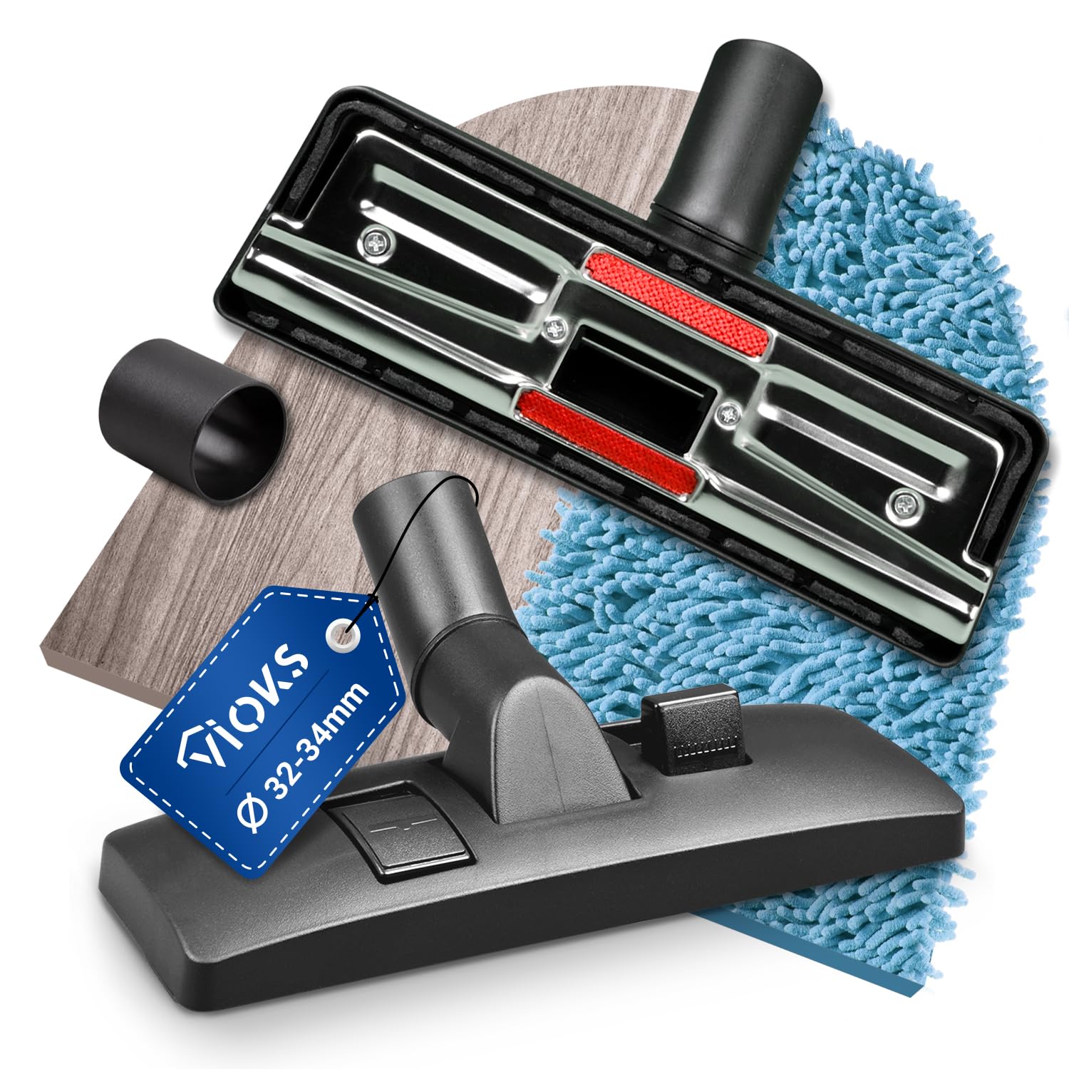 VIOKS Brosse de sol pour aspirateur avec adaptateur de raccordement pour tube de 32/34 mm de diamètre | Brosse d'aspirateur universelle compatible avec Miele, Siemens, Philips, Bosch, Kärcher