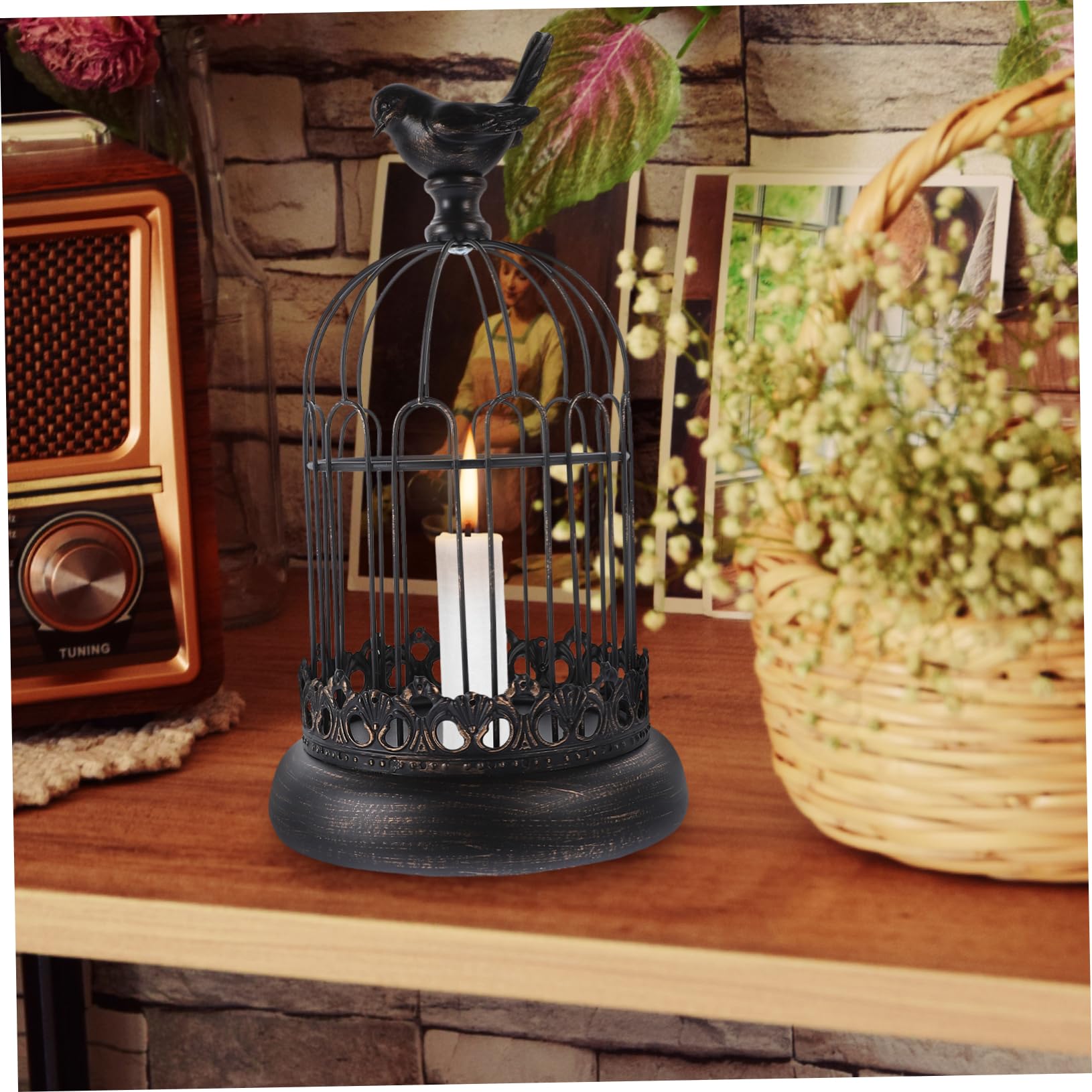 MAGICLULU 3 Stck. Leuchter-Ornament Laterne Fackel Spitzkerzen Kerzenhalter Votiv- Geführte Kerze Solar- Teelichthalter Tiki Kerzenwärmerlampe Vintage Lantern Käfig Docht Eisen Black