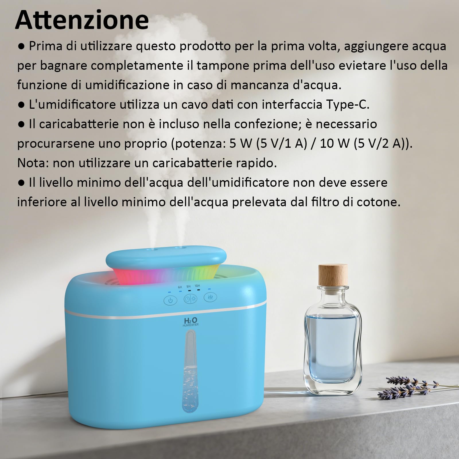 LKV Umidificatore, 2L Umidificatore Ambiente Bambini con Ugello a due vie con Timer Funzione di Autospegnimento e Luce Notturna Silenzioso, Humidifier casa per Bambini Piante e uso Domestico, Blu
