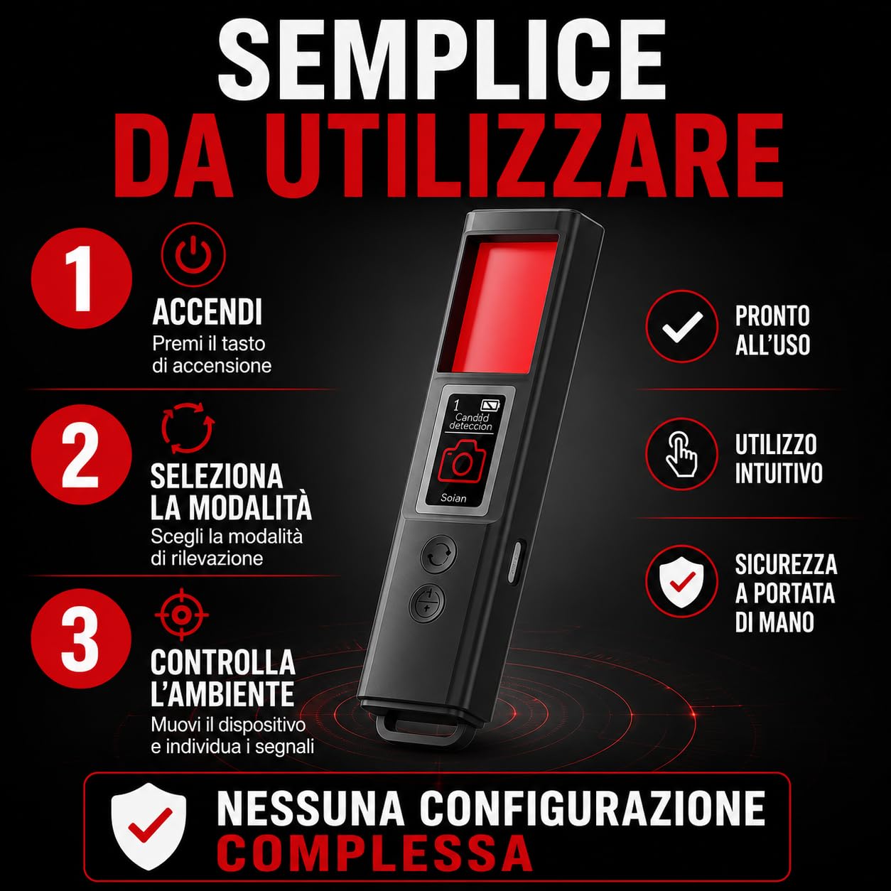 Rilevatore Multifunzione Professionale Anti Spia – Scanner per Telecamere Nascoste, Microspie, GPS e Segnali RF – Rilevamento WiFi, Bluetooth, GSM, 4G/5G con Sensore Magnetico (X30)