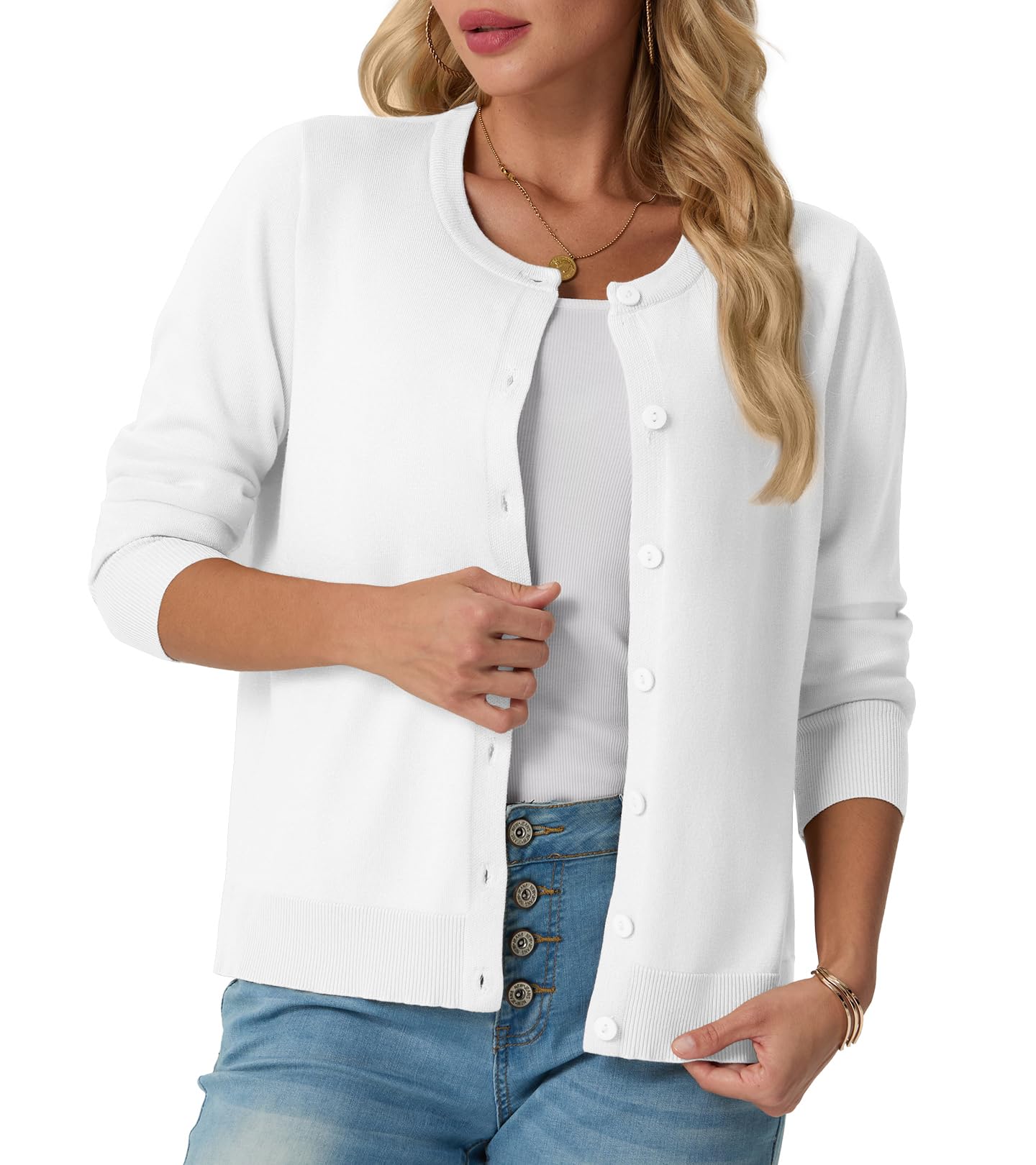 GRECERELLE Strickjacke Damen Sommer Leichte Langarm Cardigan Dünne Elegant Rundhals Strickjacken Casual Strickweste Klassisch Strickmantel mit Knöpfen