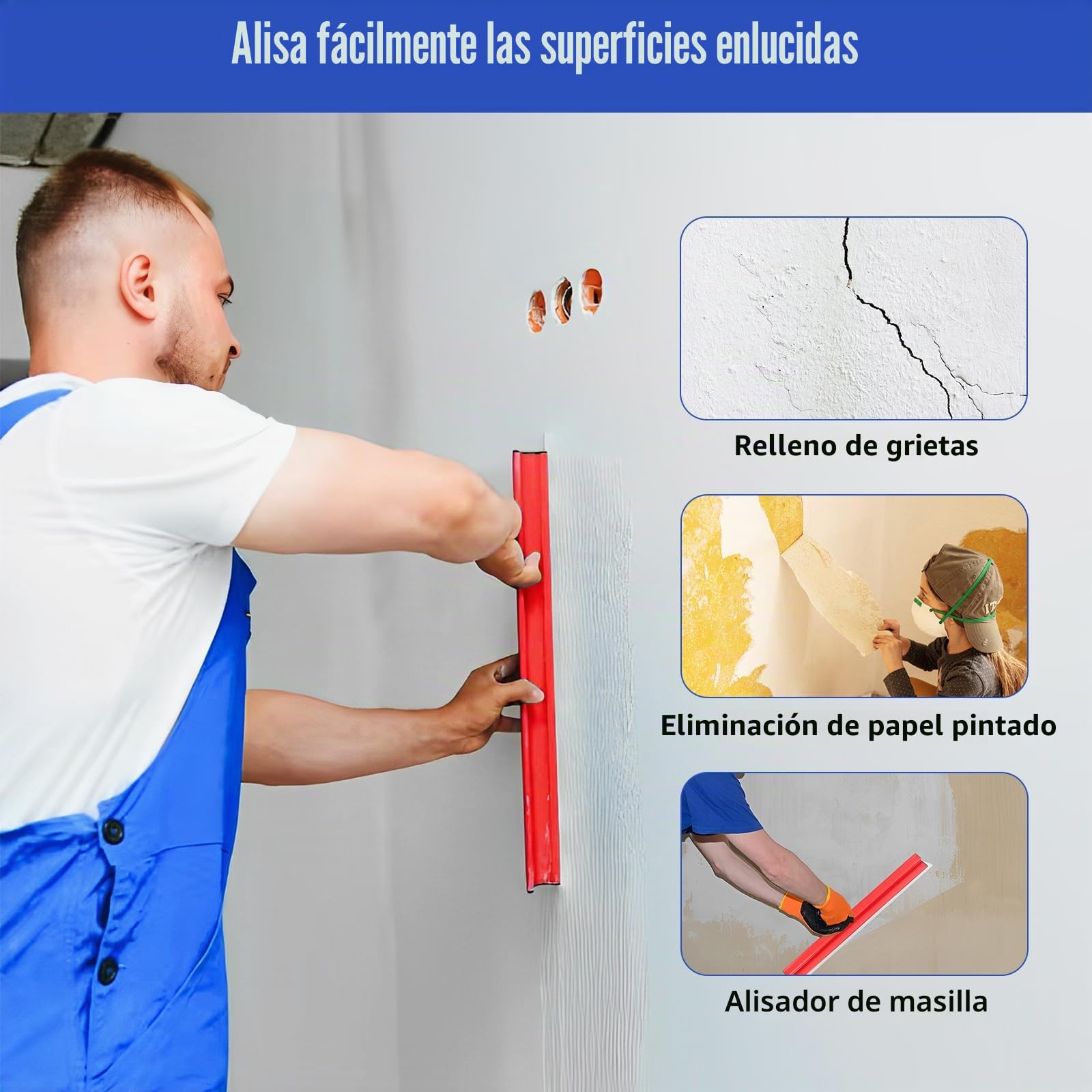 Espátula Superficie, Juego Espátulas Superficie Profesionales En un Estuche | 9 Tipos de Herramientas de Espátula (25 cm, 40 cm, 60 cm, 80 cm), Varilla Telescópica para Enlucir Paredes y Techos