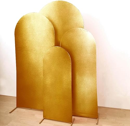 Miniatura 6 de Efavormart - Juego de 4 fundas para telón de fondo de elastano dorado con acabado metálico, fundas ajustables para arcos de boda de parte superior