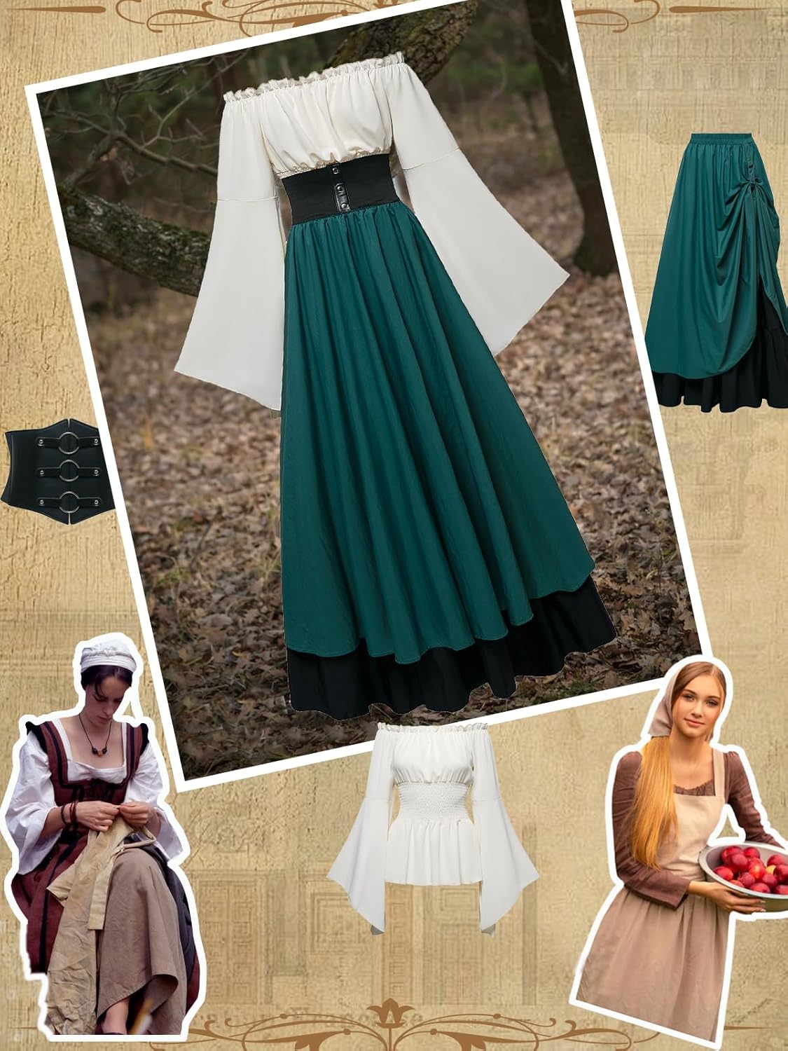 Renaissance Costume Women Ren Faire Medieval Dress for Women with Corset Fairy Costume - Image 3