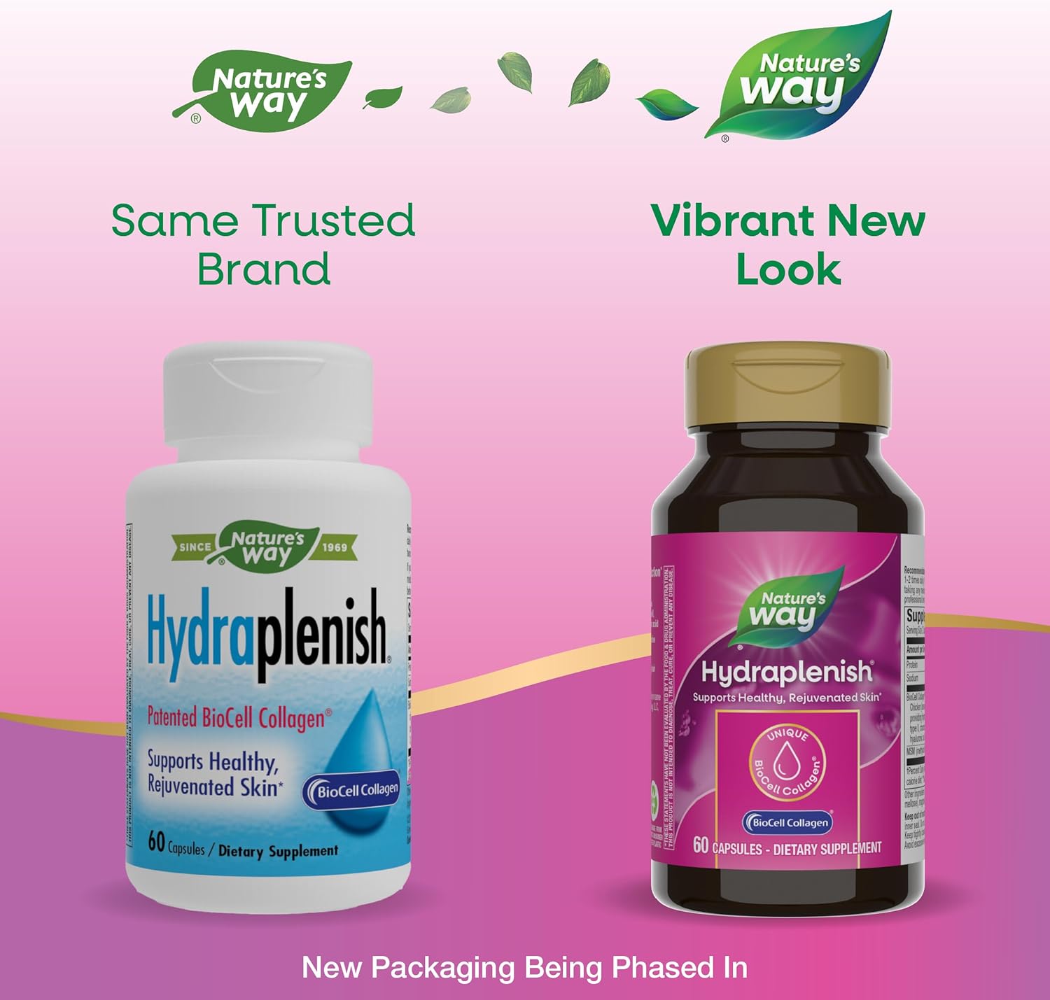 Nature’s Way Hydraplenish, Unique BioCell Collagen with Hyaluronic Acid, MSM, Supports Healthy Hair, Skin and Nails*, 60 Collagen Supplements Capsules (Packaging May Vary)