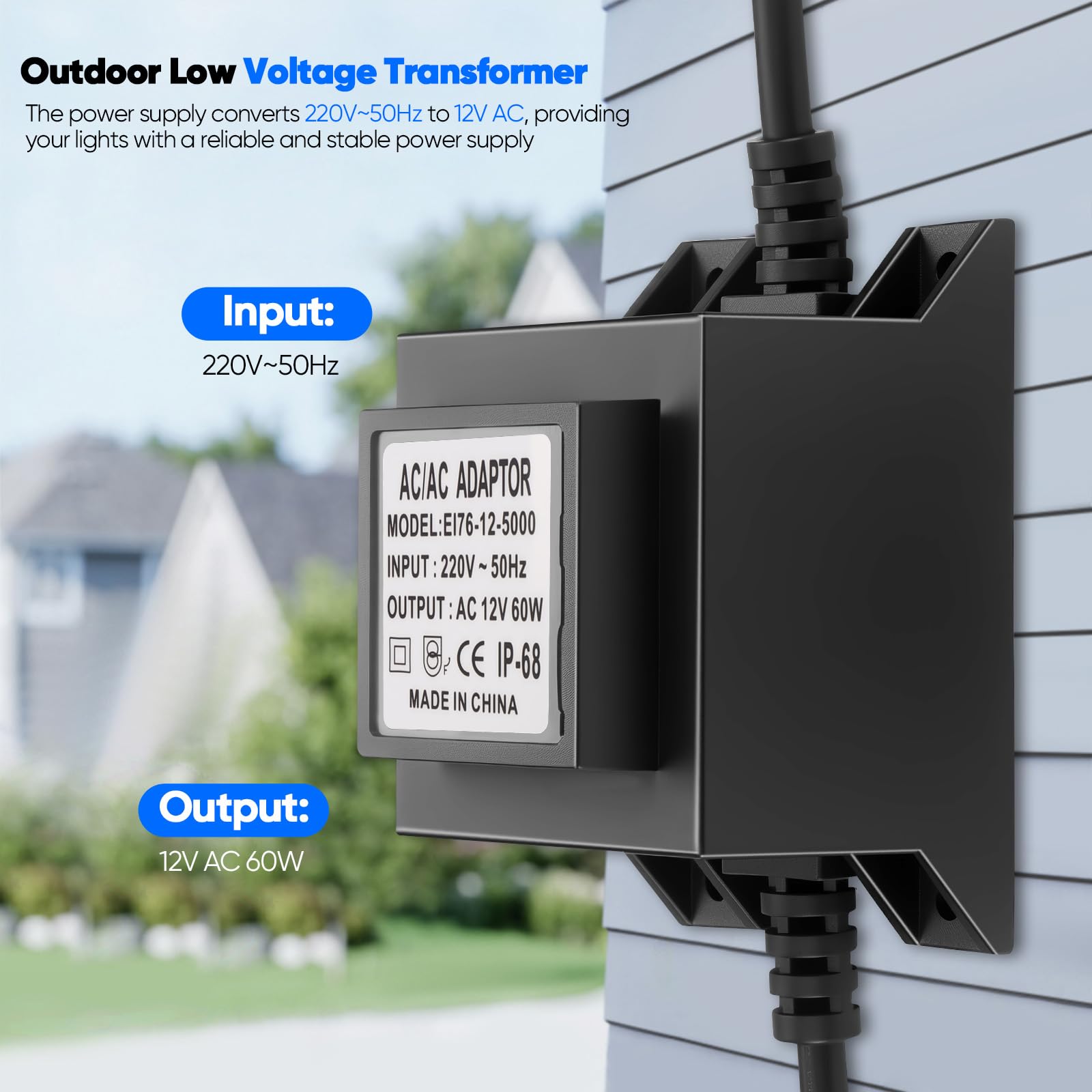 Trasformatore 220V 12V AC 60W 5A, IP68 Impermeabile Alimentatore per Luci da Giardino, Fontana e Piscina